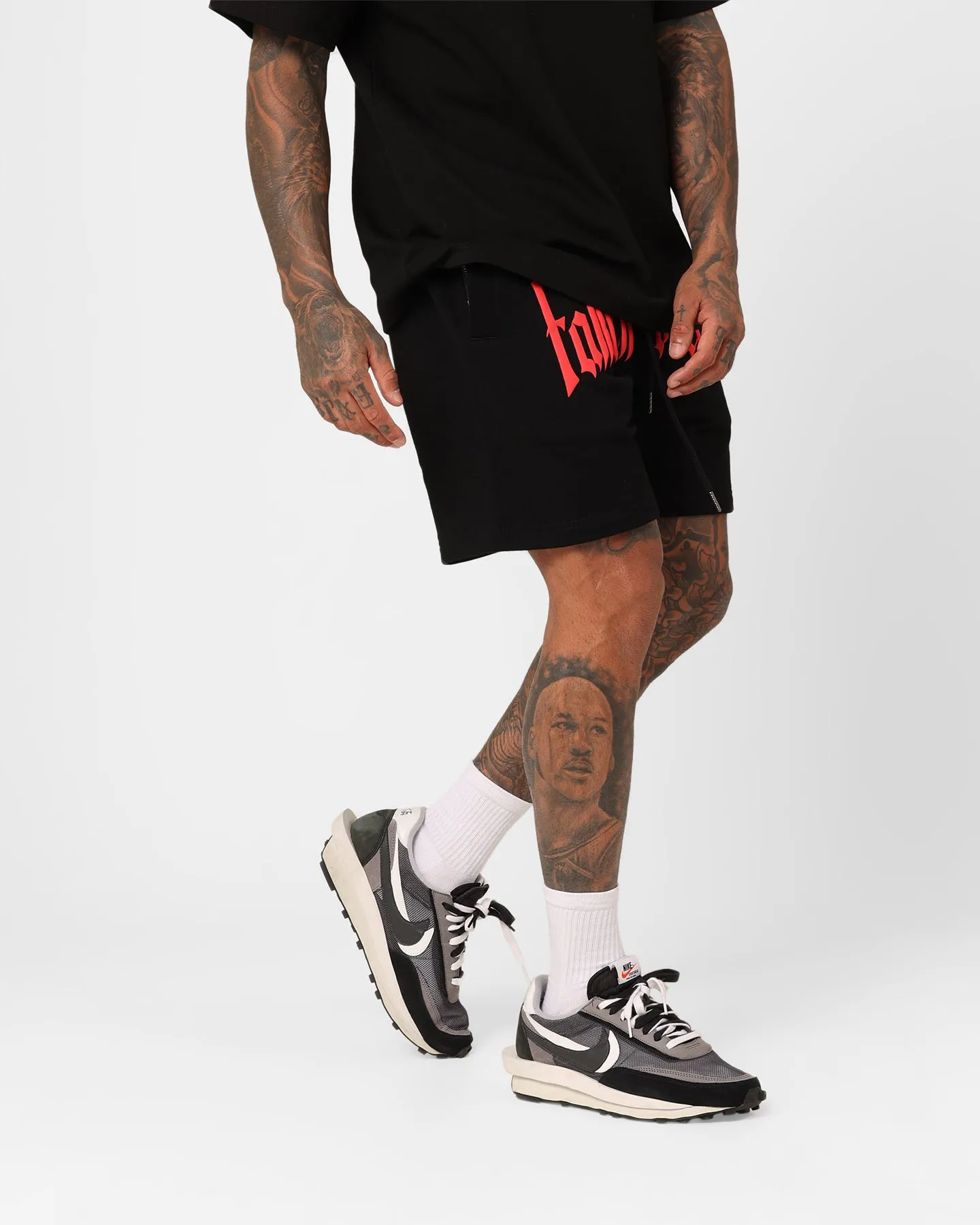 Fallen Breed Puff Logo Zip Sweat Shorts Black/Red Breathable Performance