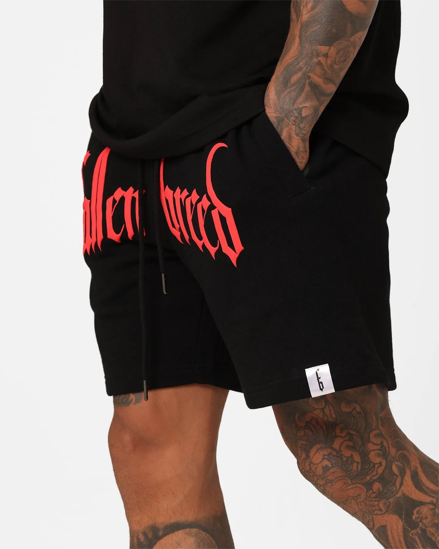 Fallen Breed Puff Logo Zip Sweat Shorts Black/Red Urban Comfort