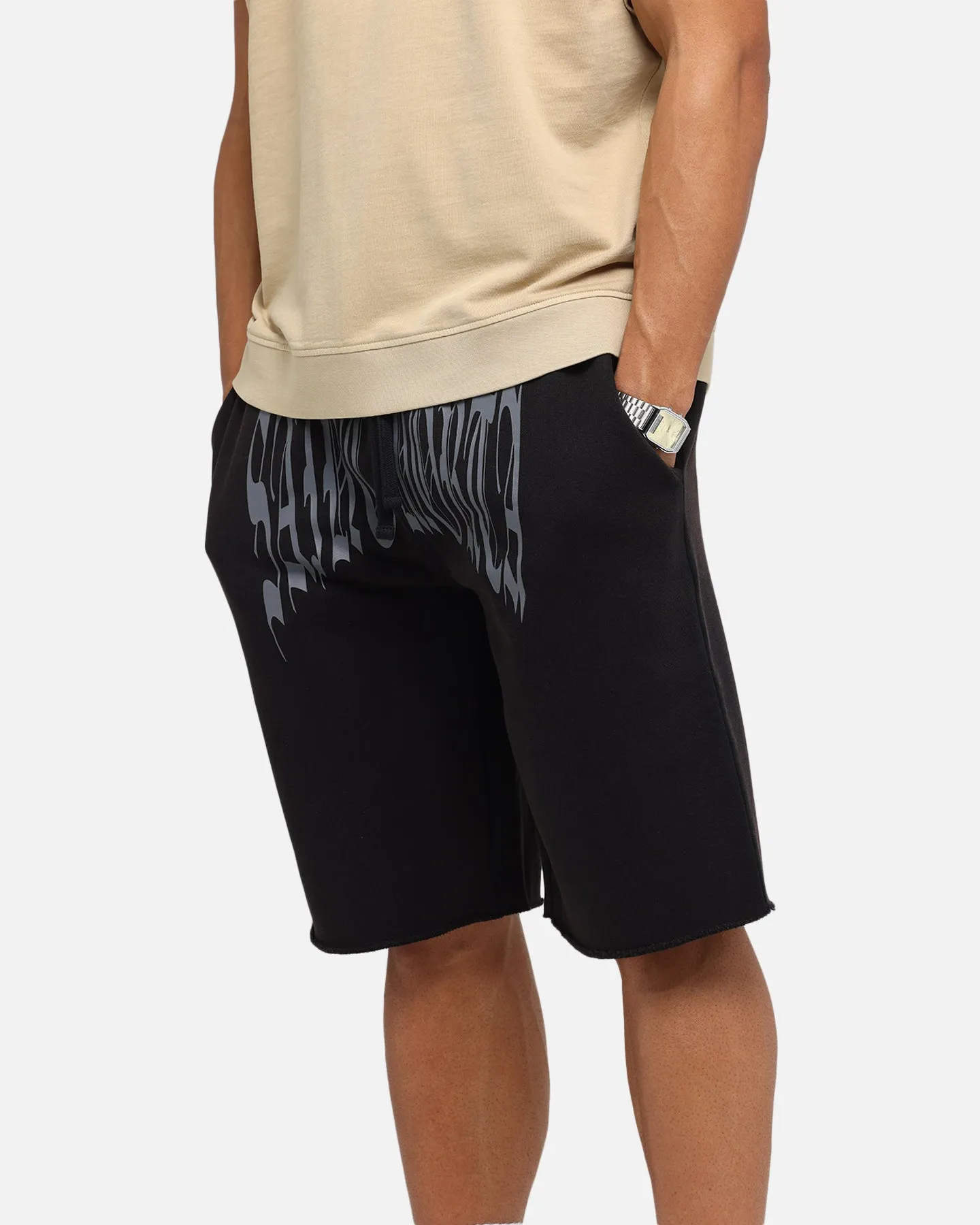 Reflective Safety Stripes Saint Morta Vill Park Sweat Shorts Vintage Black