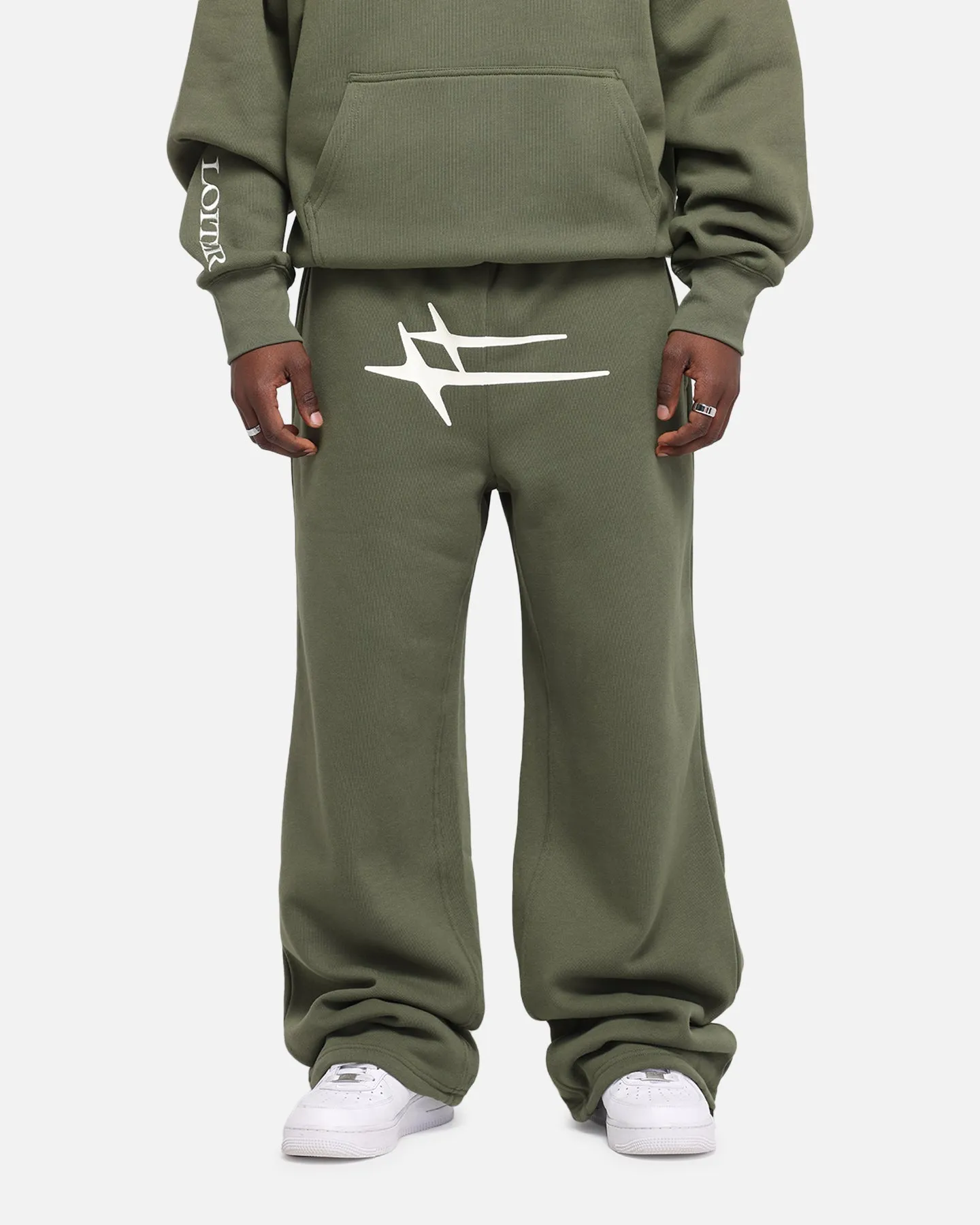 Curved Waistline Loiter Hybrid Sweatpants Olive