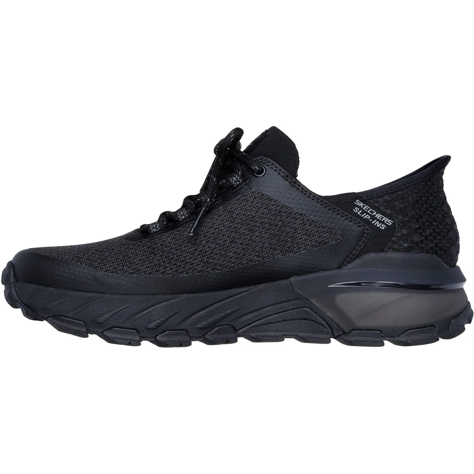 Skechers Mens Max Protect Assembly Hiking Shoes Black Agile Movement Trail Cushioning