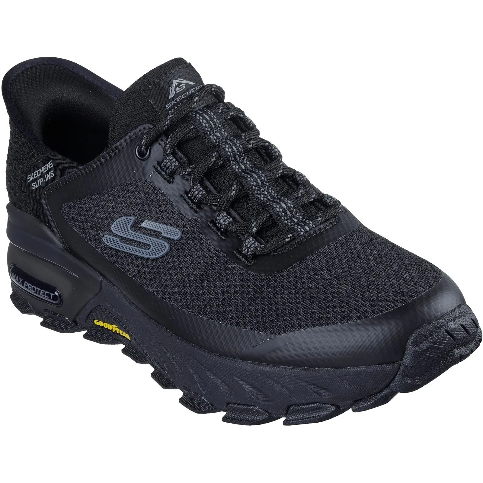 Trail Focus Skechers Mens Max Protect Assembly Hiking Shoes Black
