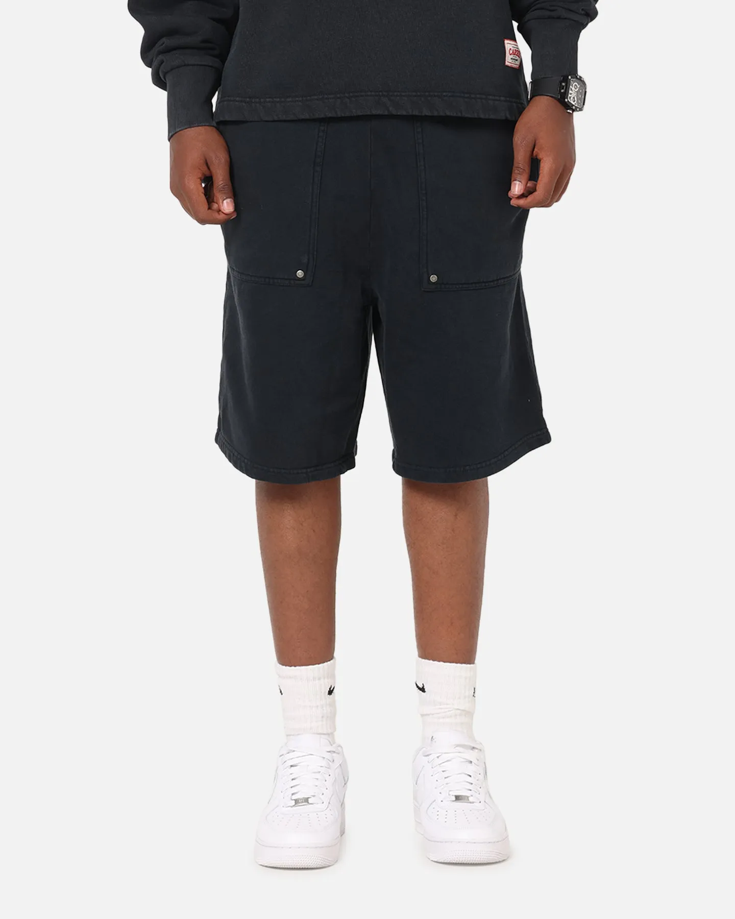 poolside fashion Body Fit Carre Rivet Baggy Sweat Shorts Charcoal