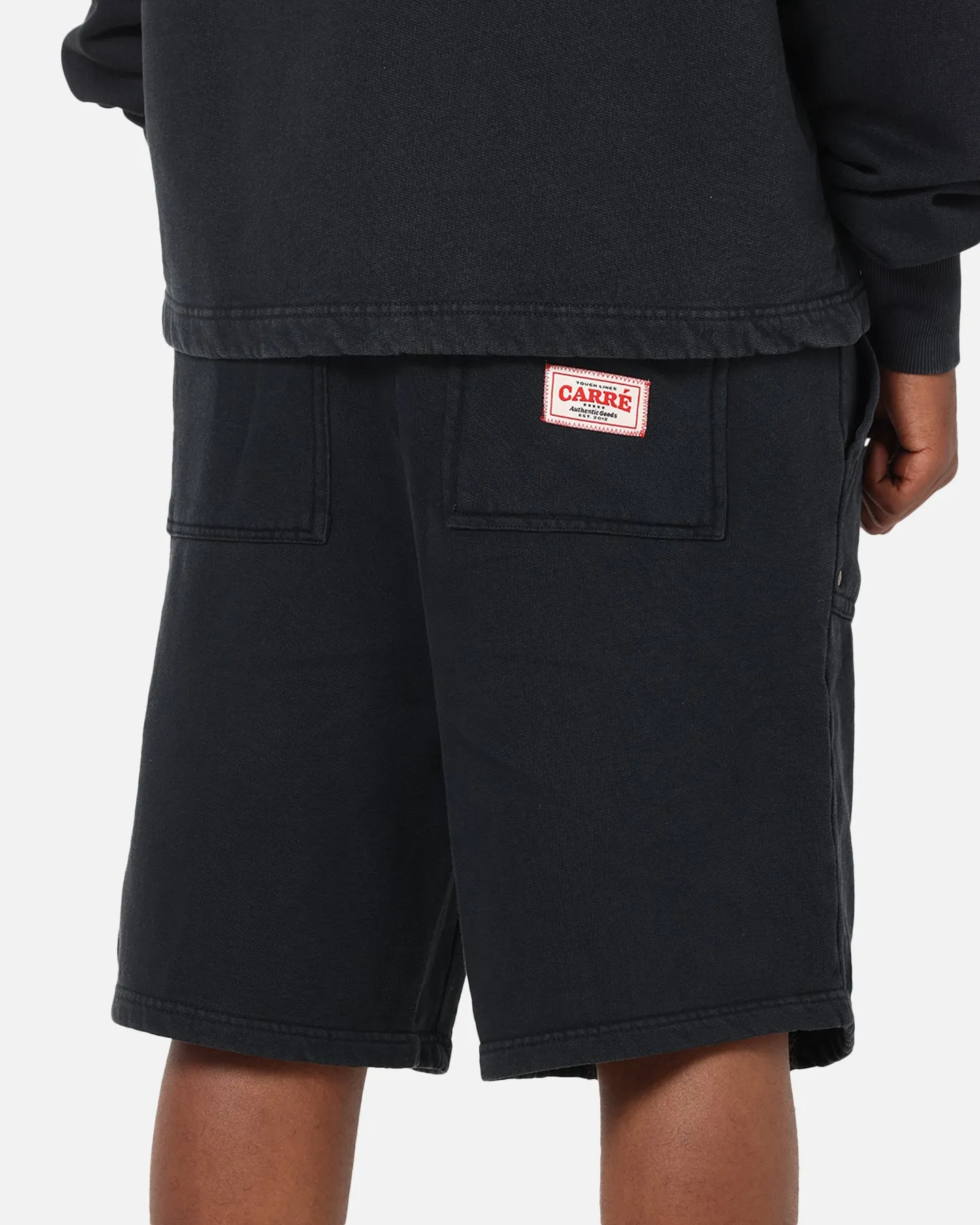 Stretchable Waist Carre Rivet Baggy Sweat Shorts Charcoal