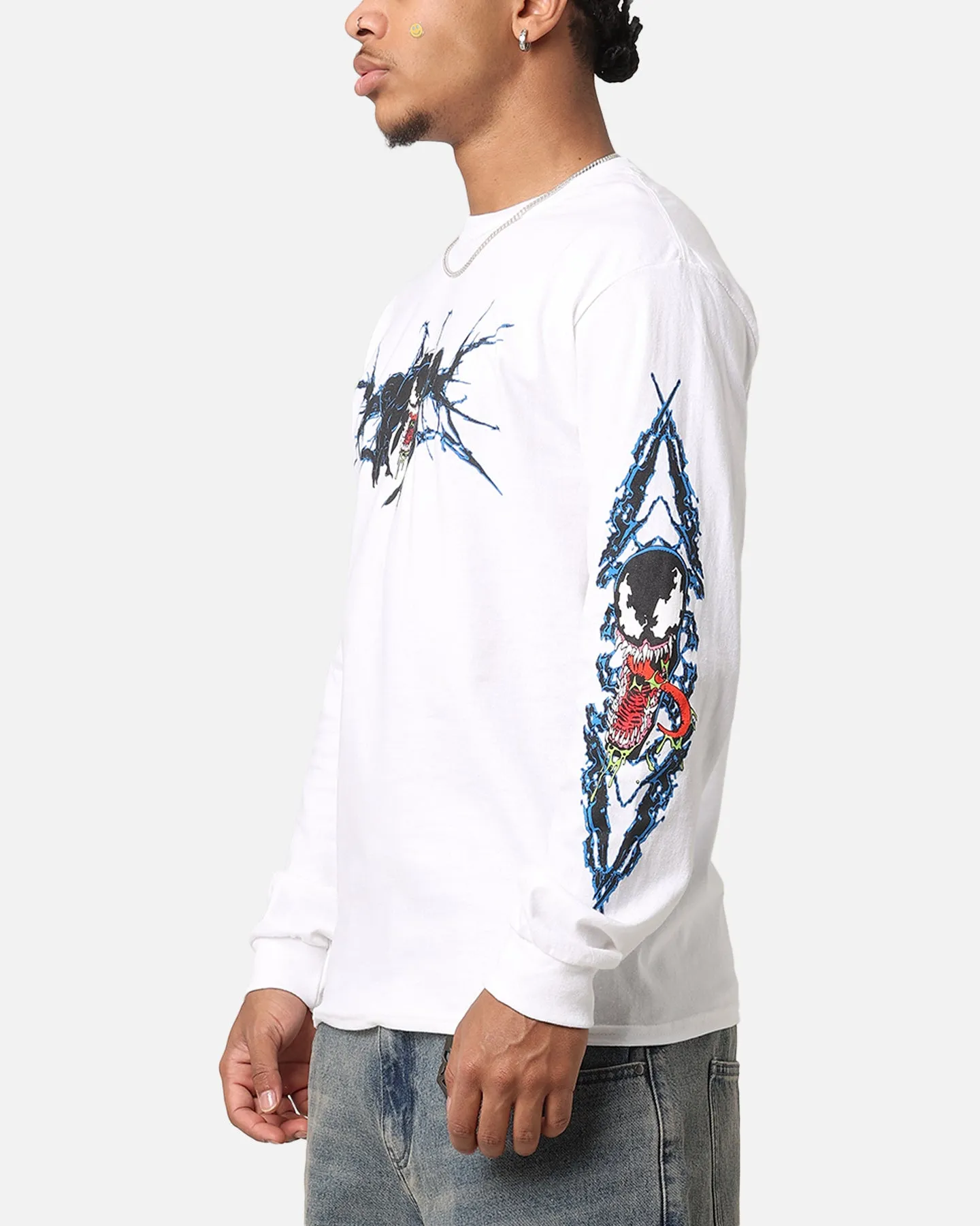 Goat Crew Marvel Spider-Man Y2K Venom Long Sleeve T-Shirt White MicroPerforatedTexture