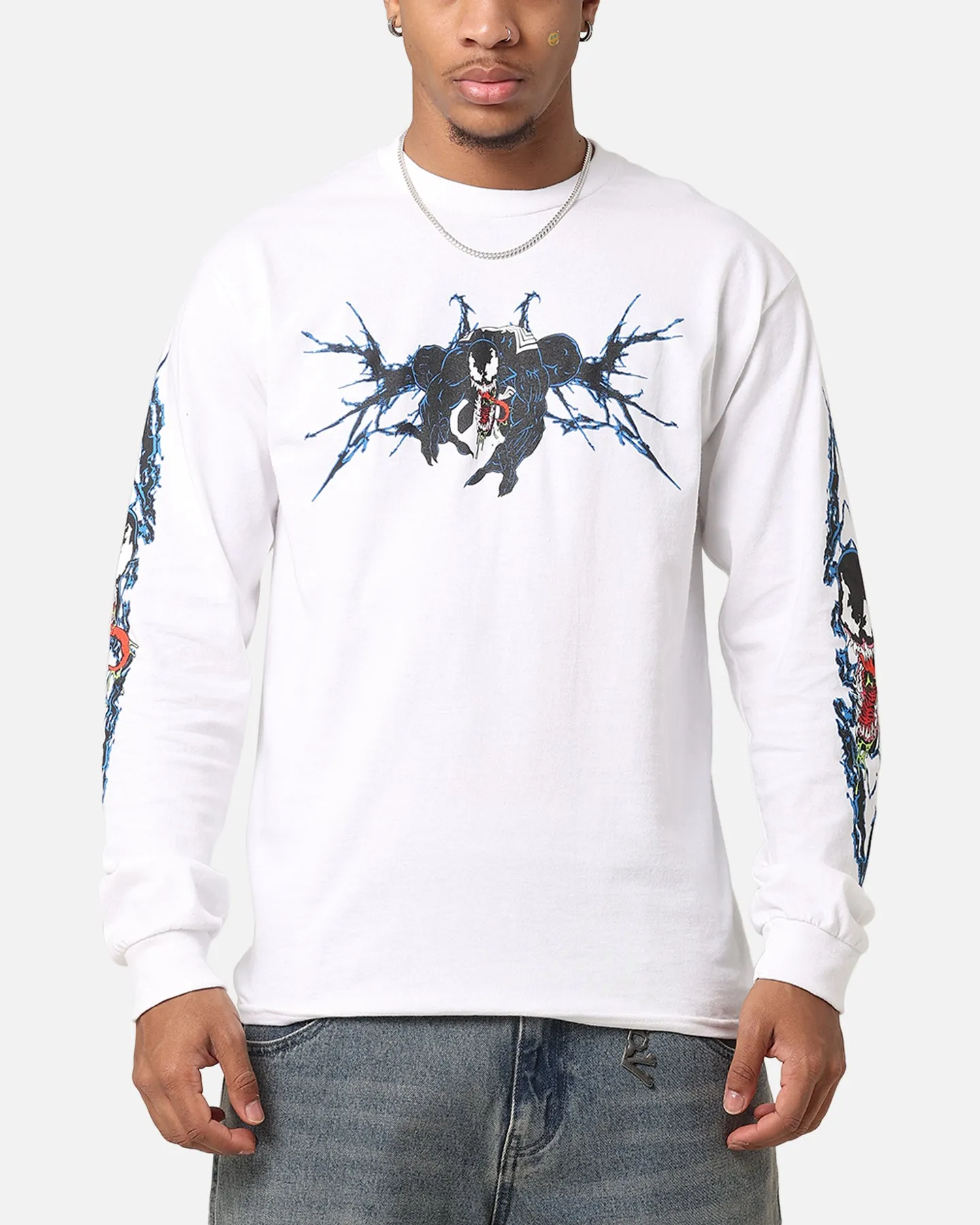 Goat Crew Marvel Spider-Man Y2K Venom Long Sleeve T-Shirt White Convertible Style World Edge
