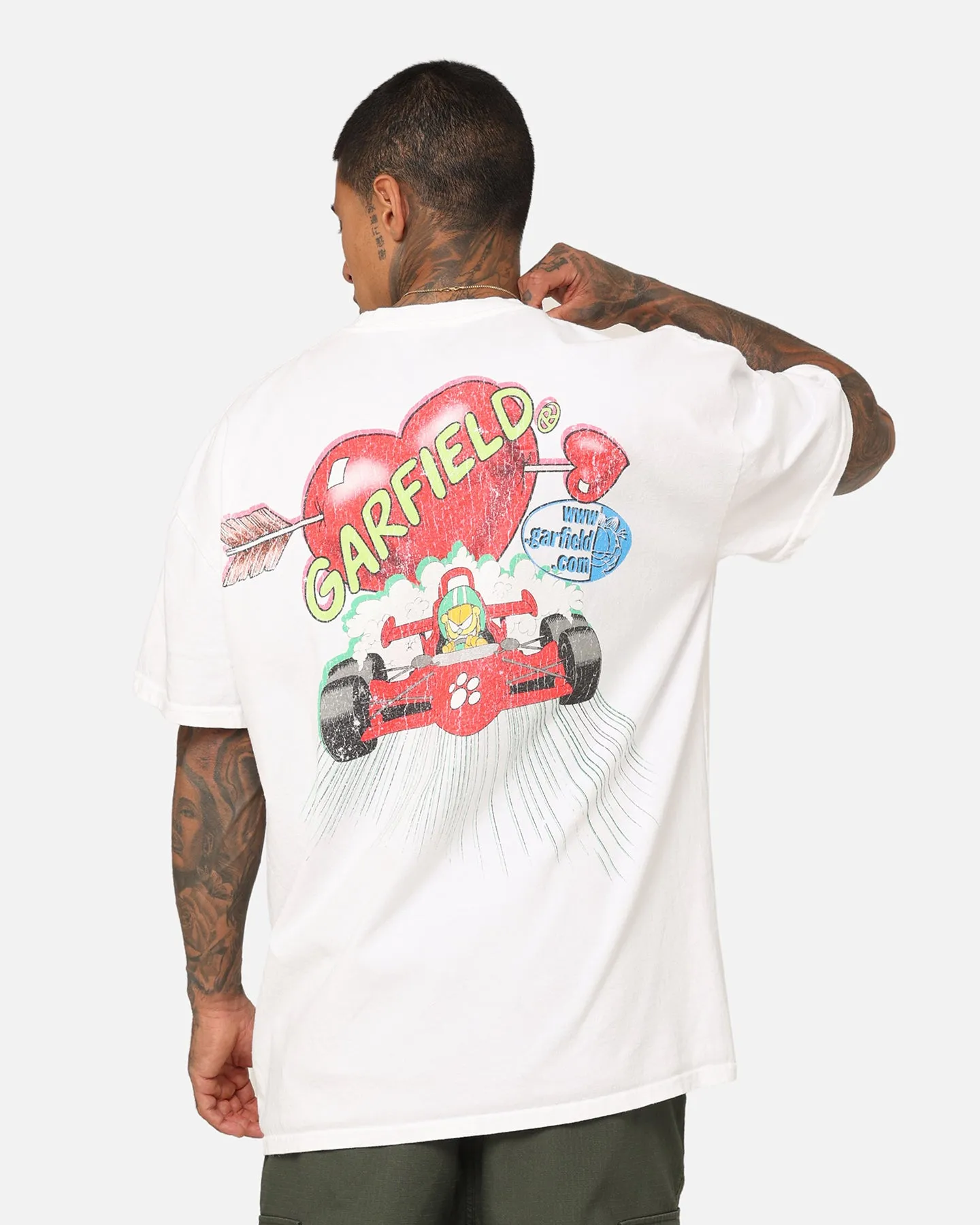Casual Comfort Layer Compact Stitch Pattern American Thrift X Garfield Race Heavyweight T-Shirt White