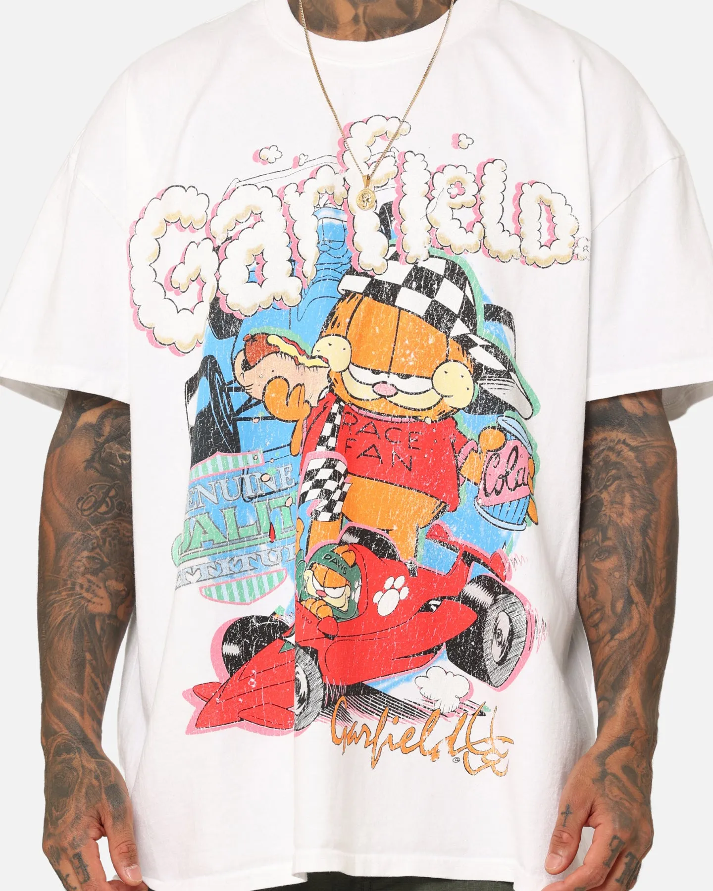 American Thrift X Garfield Race Heavyweight T-Shirt White Modern Design Leather combination