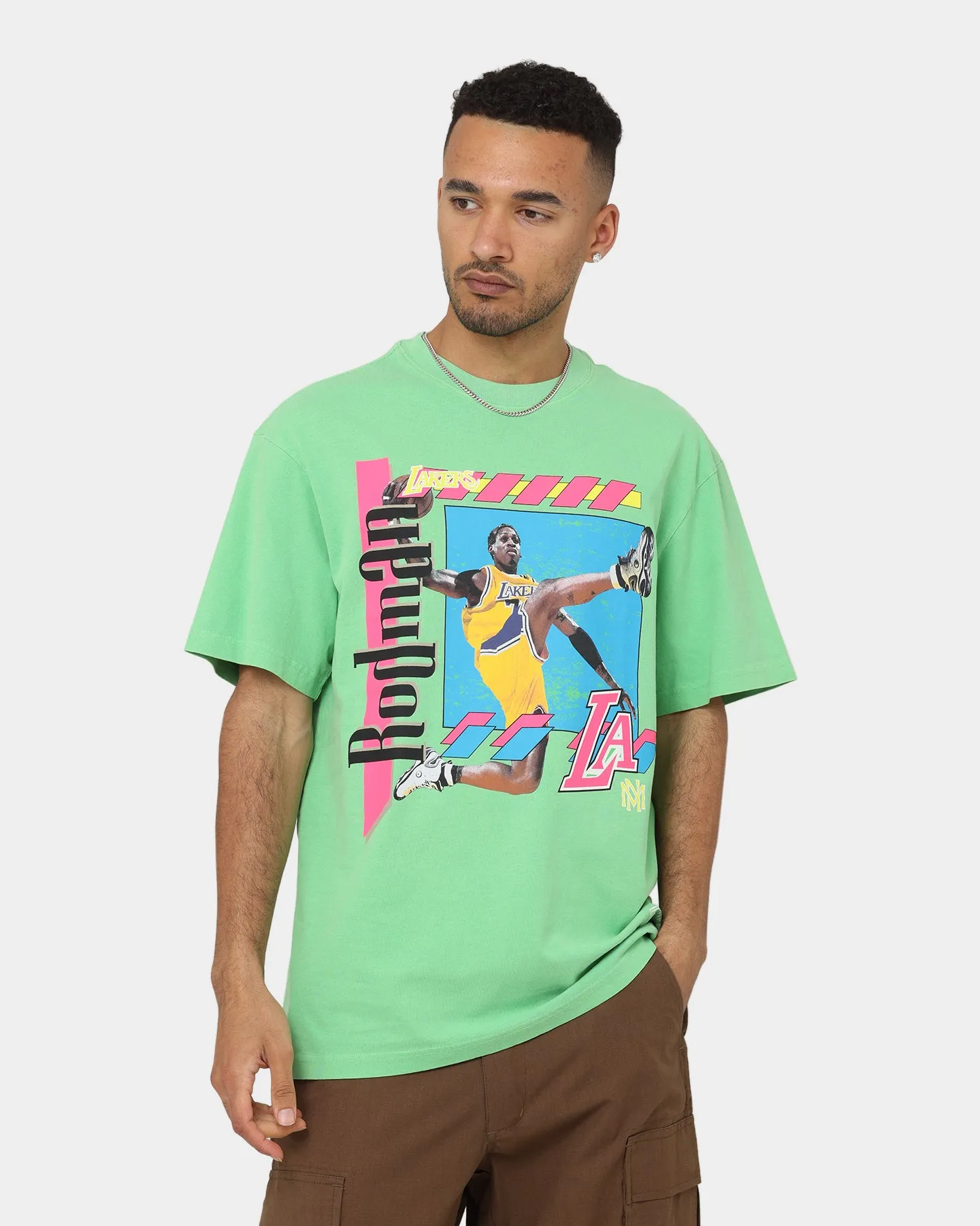 Mitchell & Ness Dennis Rodman Los Angeles Lakers Player Vibes T-Shirt Neon Green Anti Perspiration Lining
