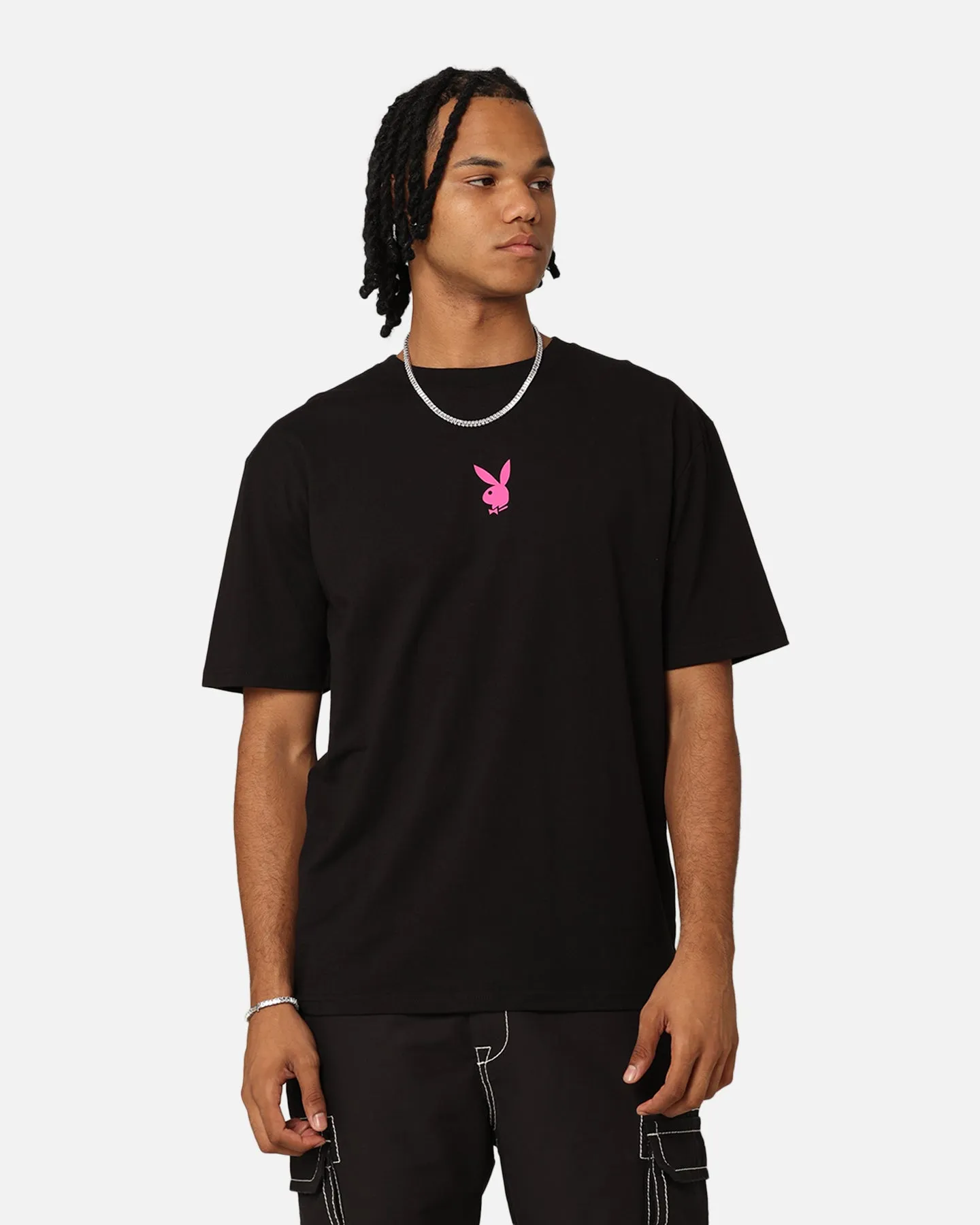 Contrast Inner Binding Basic Piece Playboy Card T-Shirt Black