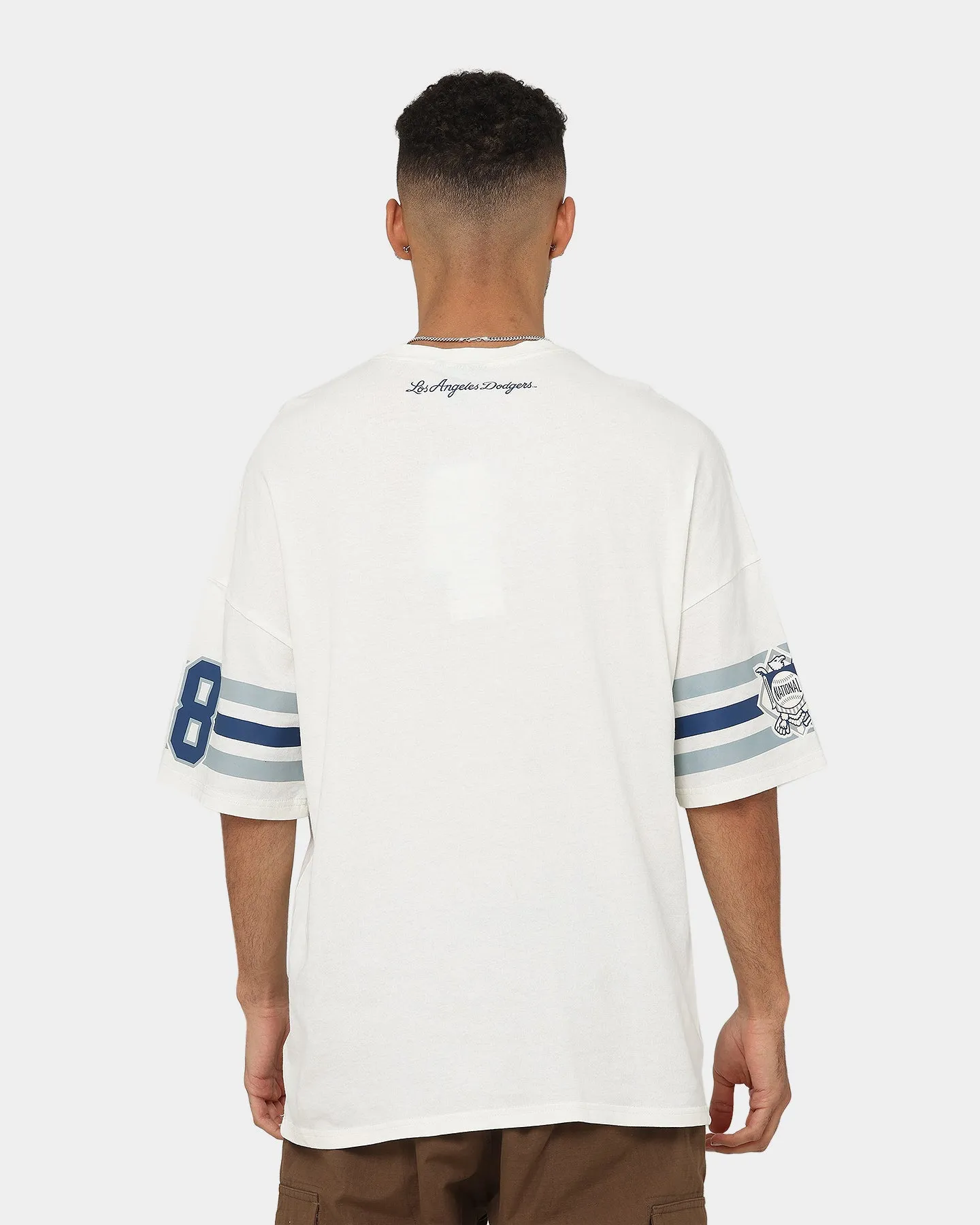 Wear Resistant Fabric Majestic Athletics Los Angeles Dodgers Champion Arch Stripe Oversized T-Shirt Optic White