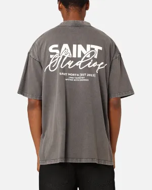 Saint Morta Saint Studios T-Shirt Washed Charcoal Vintage Style Comfy Wardrobe