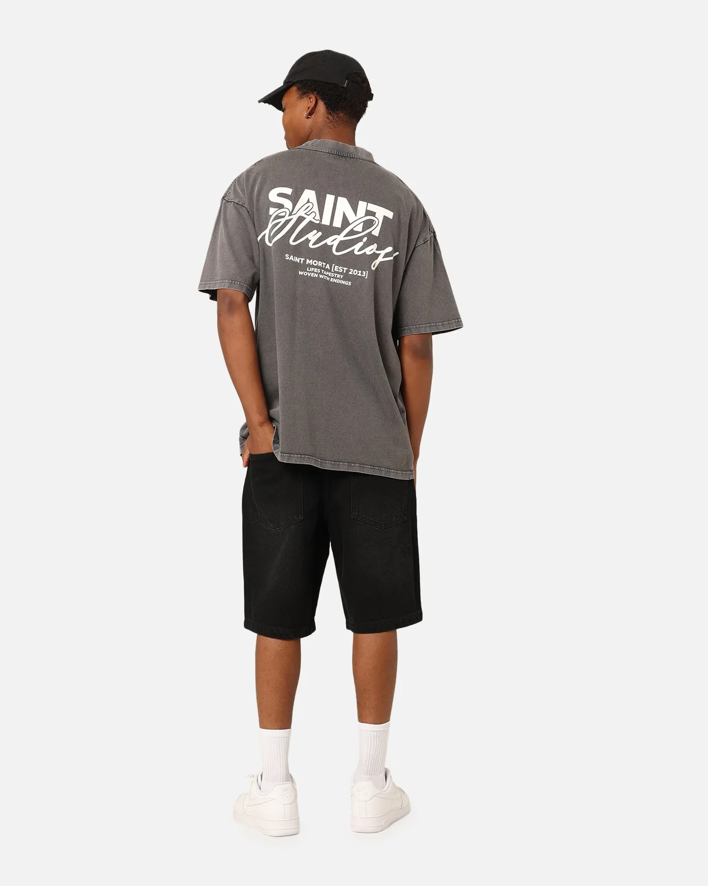 Side Vent Design Saint Morta Saint Studios T-Shirt Washed Charcoal