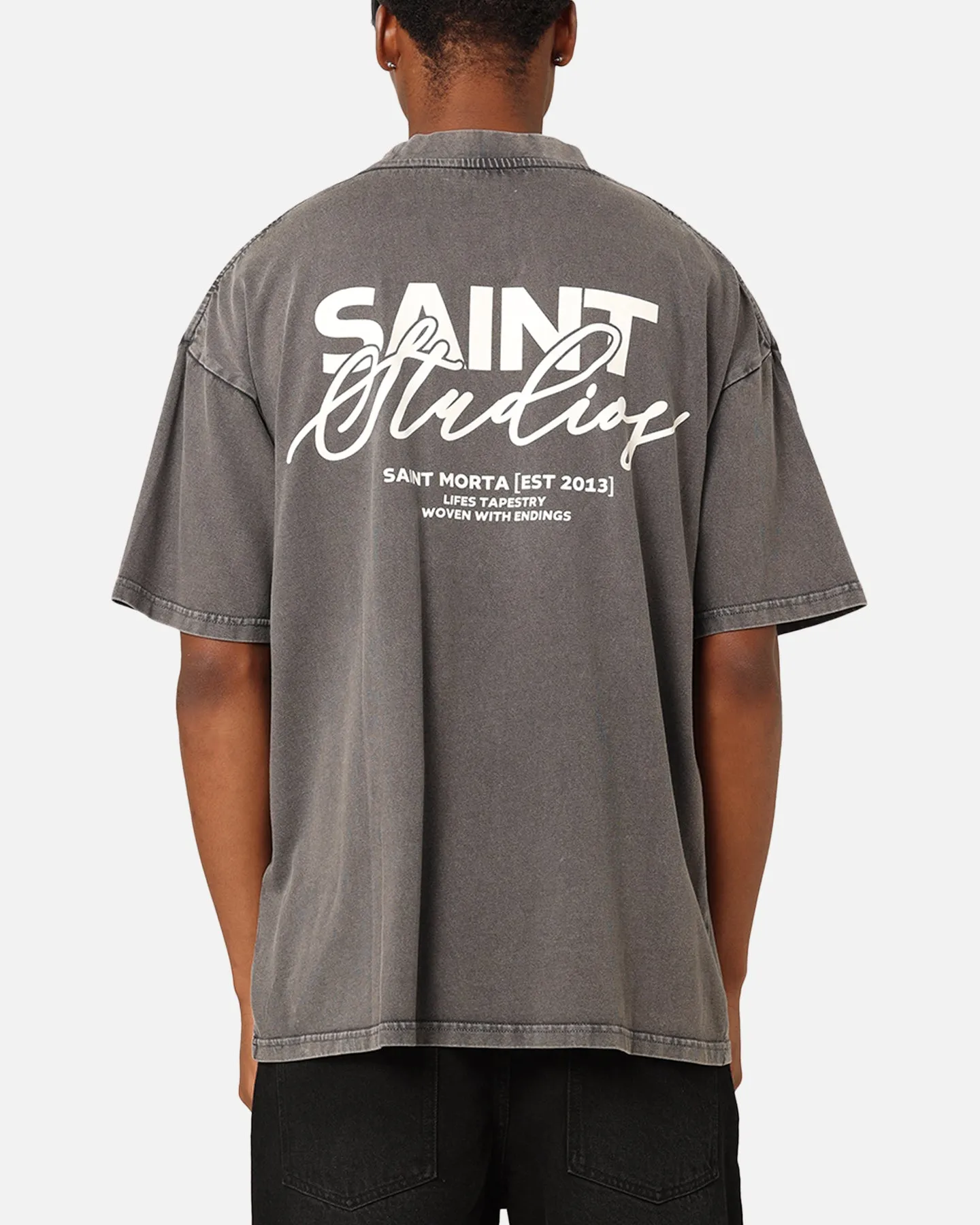 Saint Morta Saint Studios T-Shirt Washed Charcoal Vintage Style Comfy Wardrobe