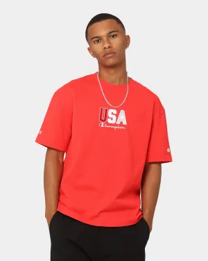 Champion Heritage USA Small Logo T-Shirt Red Spark Csi Effortless Fashion Geometric Pattern