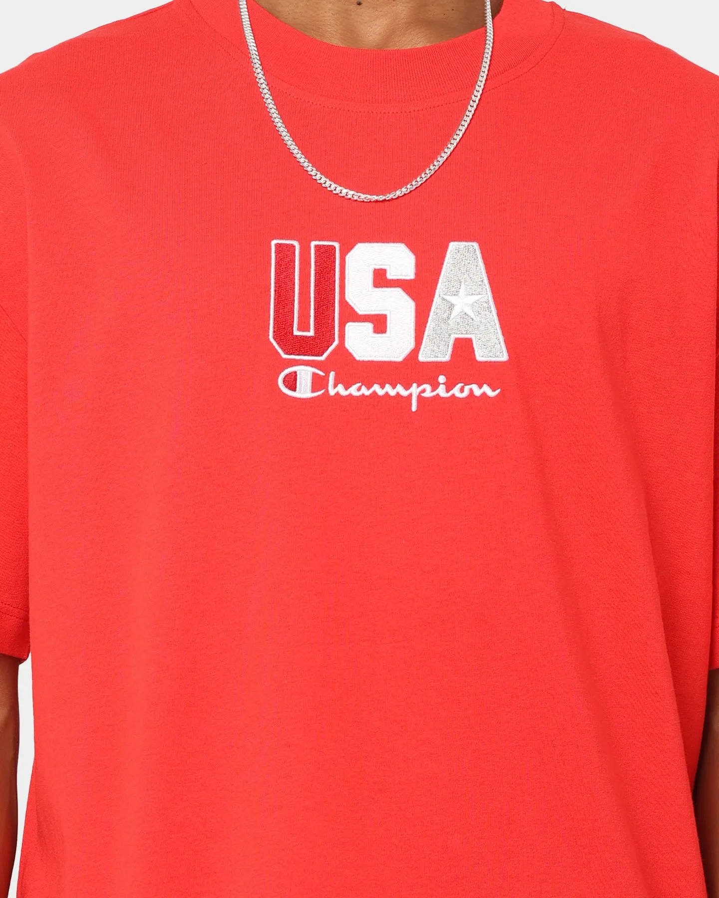 Champion Heritage USA Small Logo T-Shirt Red Spark Csi Wrinkle Resistant Finish