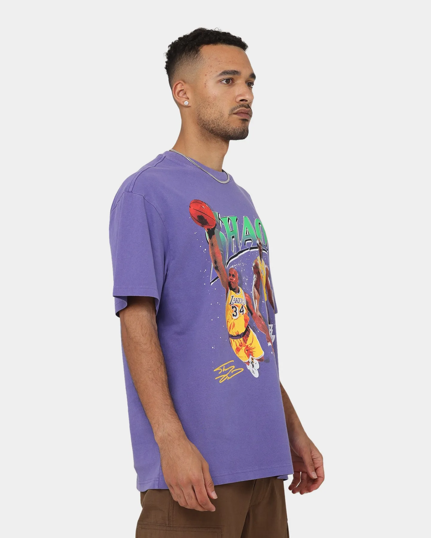 Mitchell & Ness Shaquille O'Neal Los Angeles Lakers Player Vibes T-Shirt Neon Purple Travel convenience sports performance