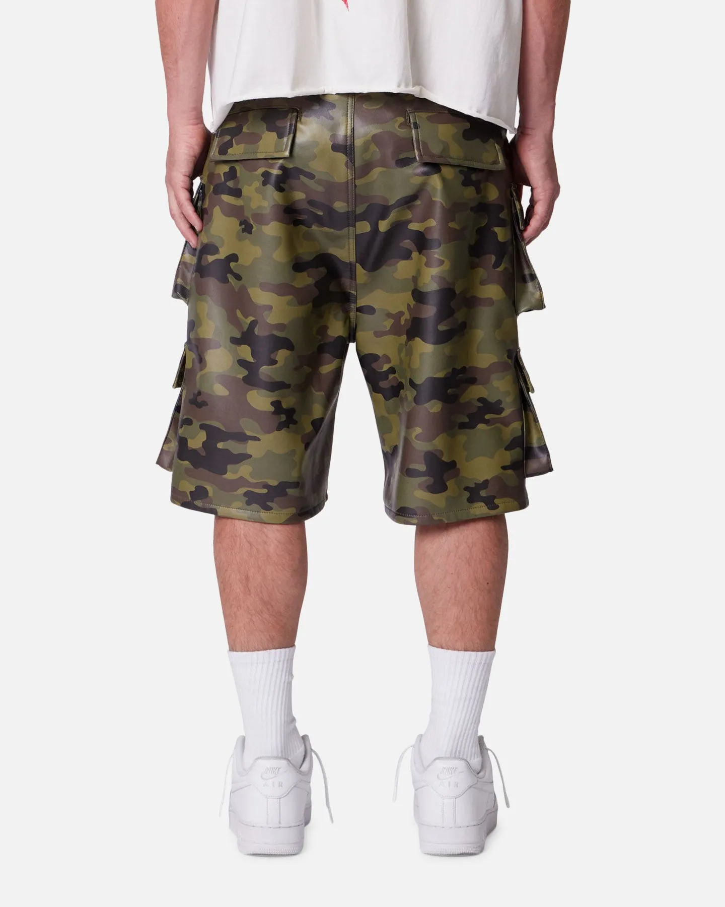 Casual Days MNML Baggy Vegan Leather Cargo Shorts Camo
