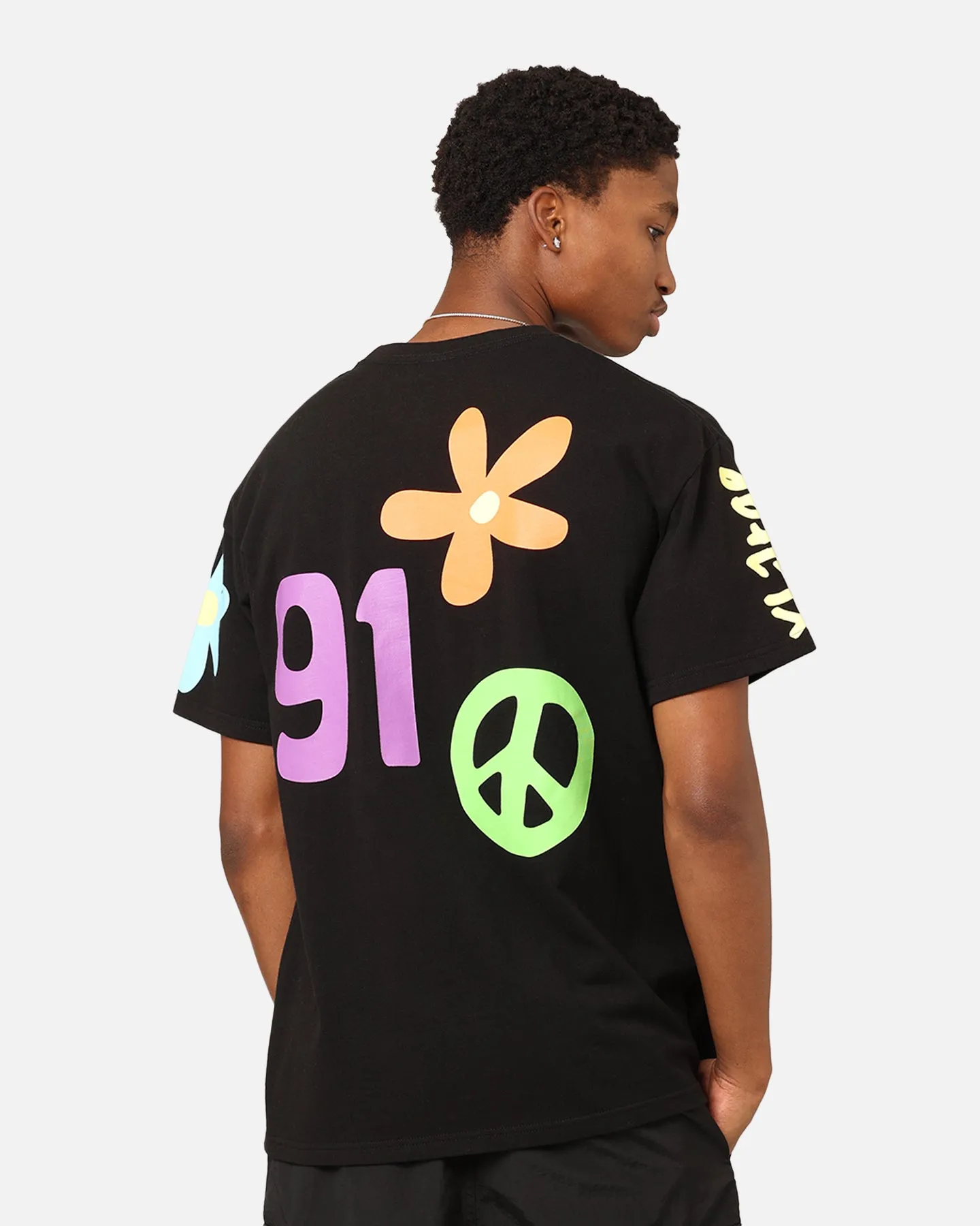 X-Large Flower And Peace T-Shirt Black Skinny Fit