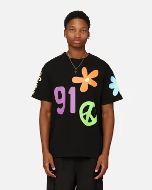 X-Large Flower And Peace T-Shirt Black Lightweight Design
