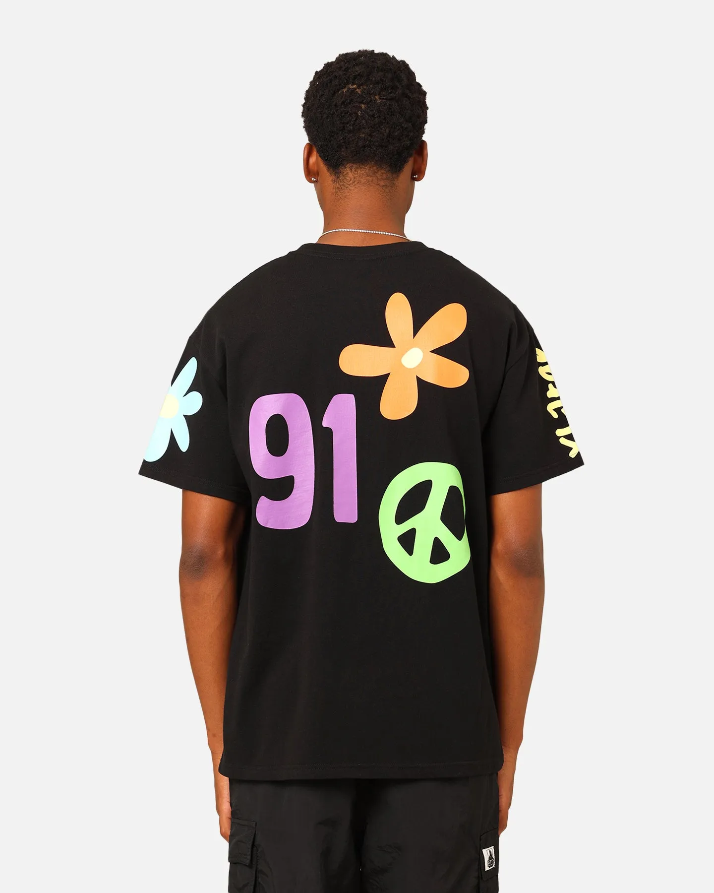 Non Irritating Collar Low Environmental Impact X-Large Flower And Peace T-Shirt Black
