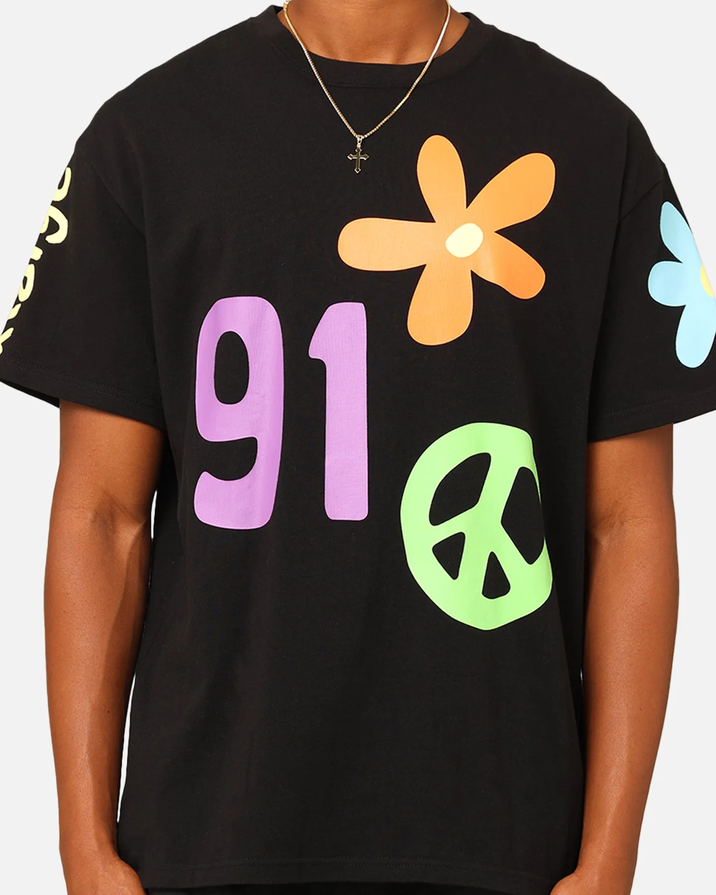 Smooth Look X-Large Flower And Peace T-Shirt Black