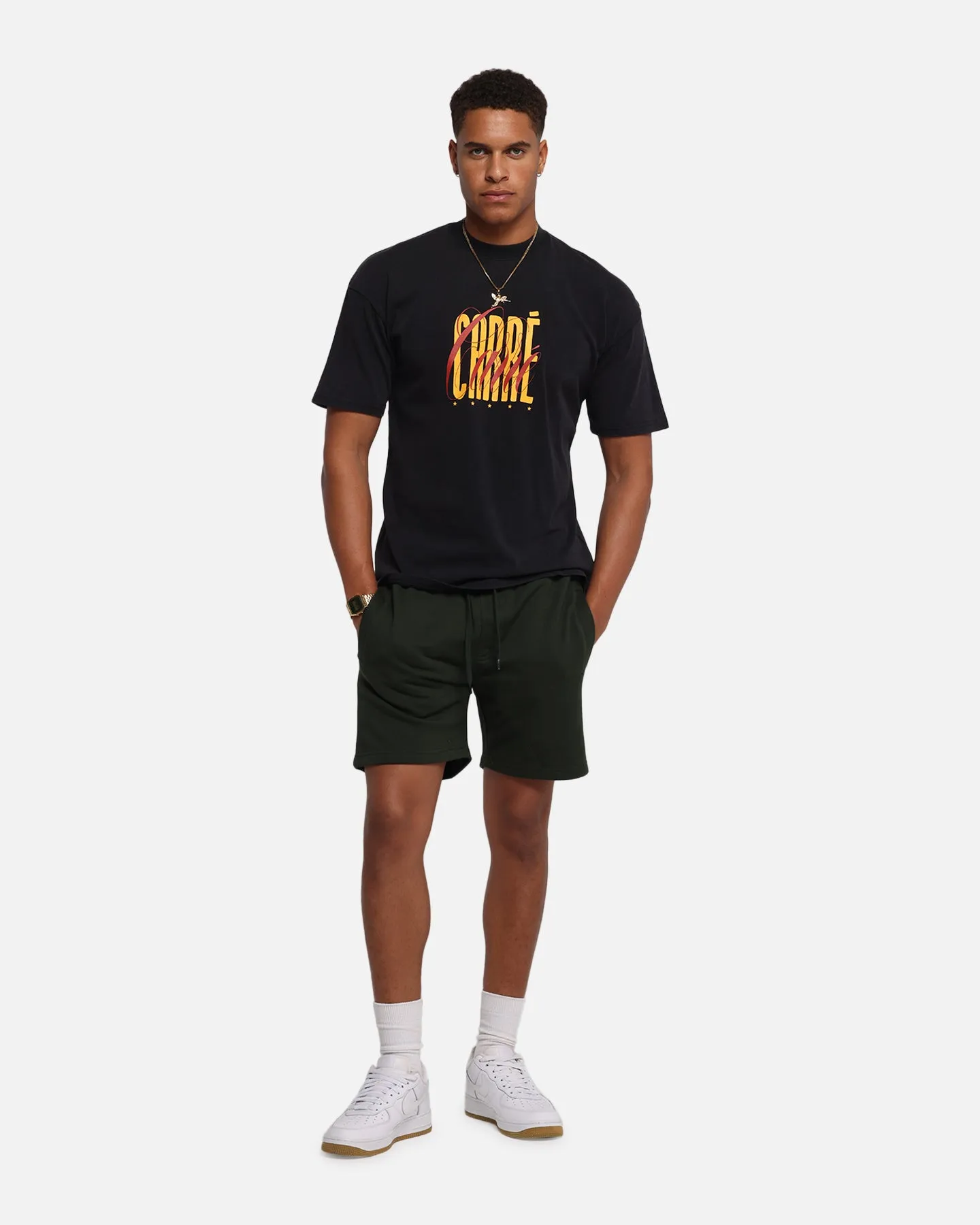 Effortless Look Vented Hem Details Carr?? Blanc Classic Sweat Shorts Dark Green