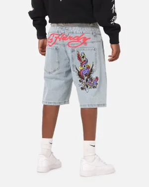 Ed Hardy Double Waist Camo Jorts Mid Blue Denim Move Easy