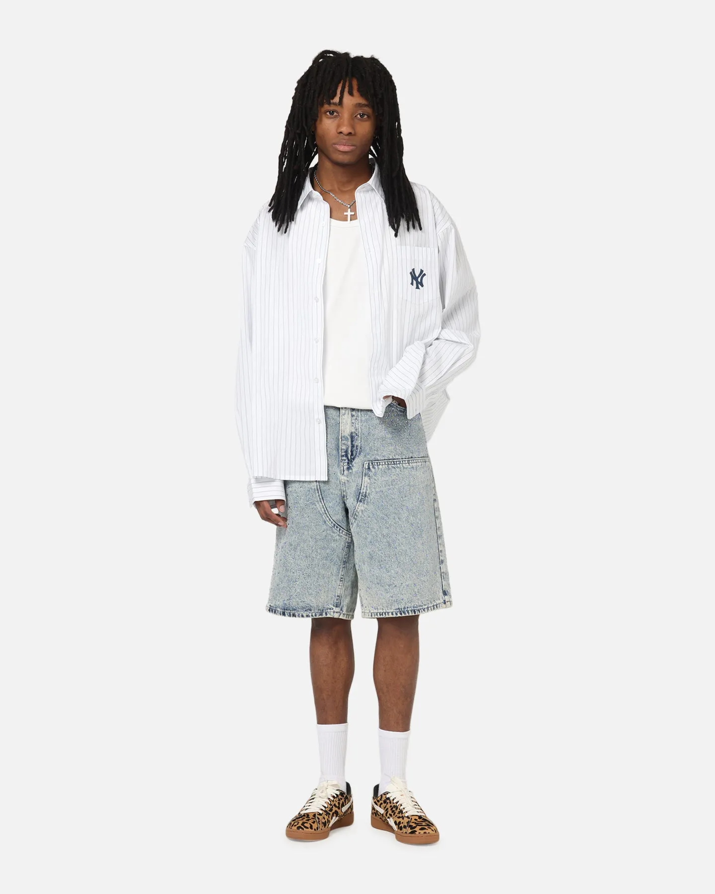 XXIII Diamond Buckle Back Jorts Blue Stonewash Layering Piece