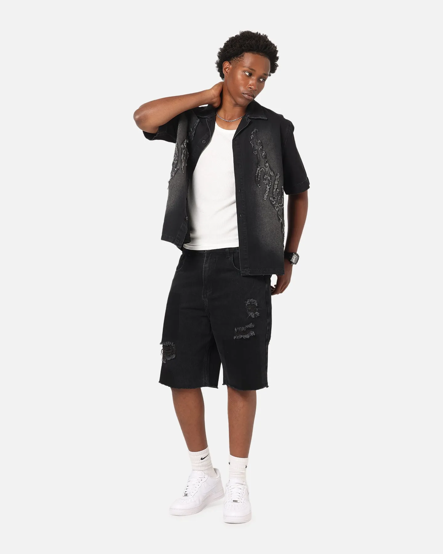 Slim Look Wrinkle Resistant Finish Saint Morta Halo Damage Jorts Black