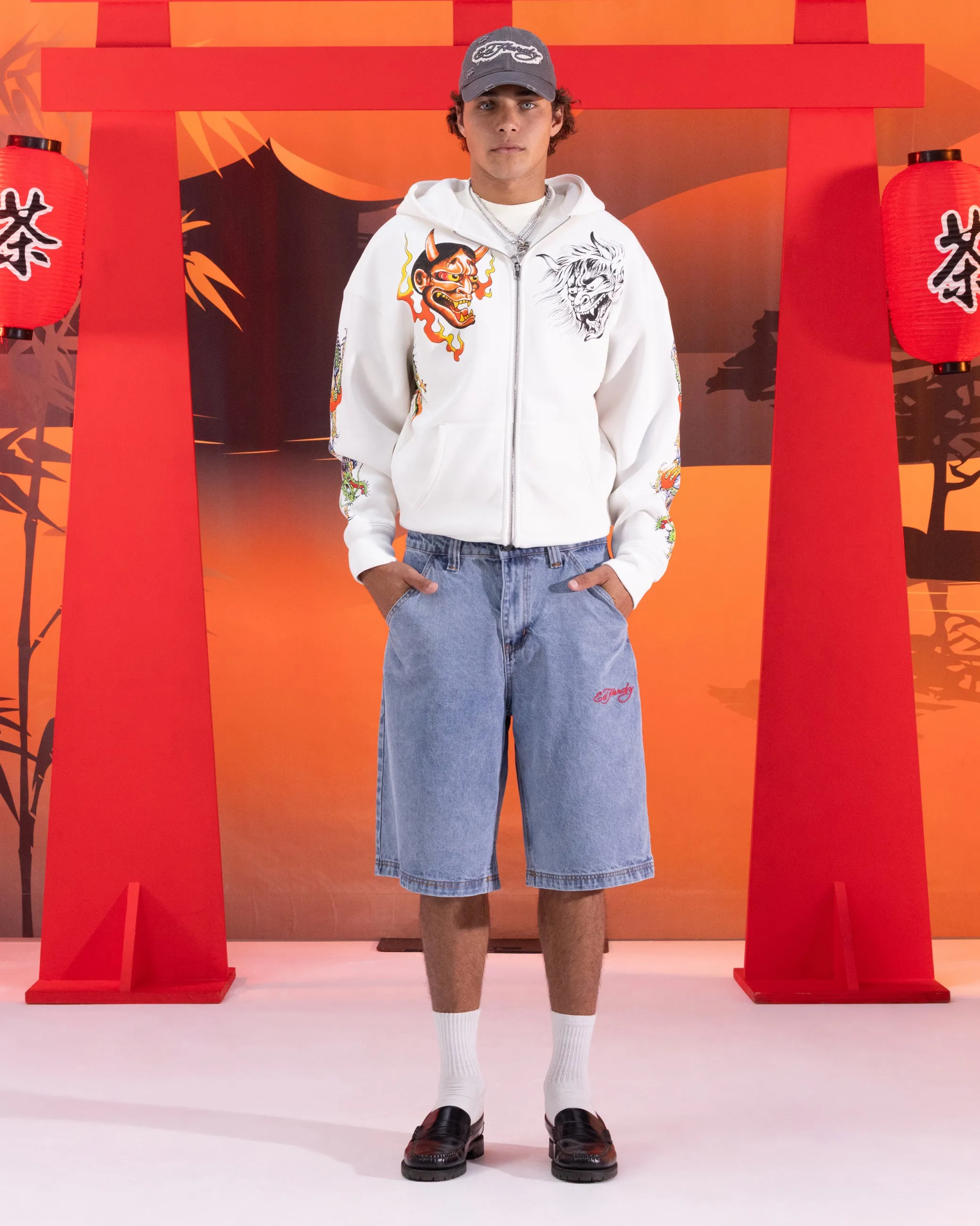 Urban Light Ed Hardy Floral Zip Hoodie Off White