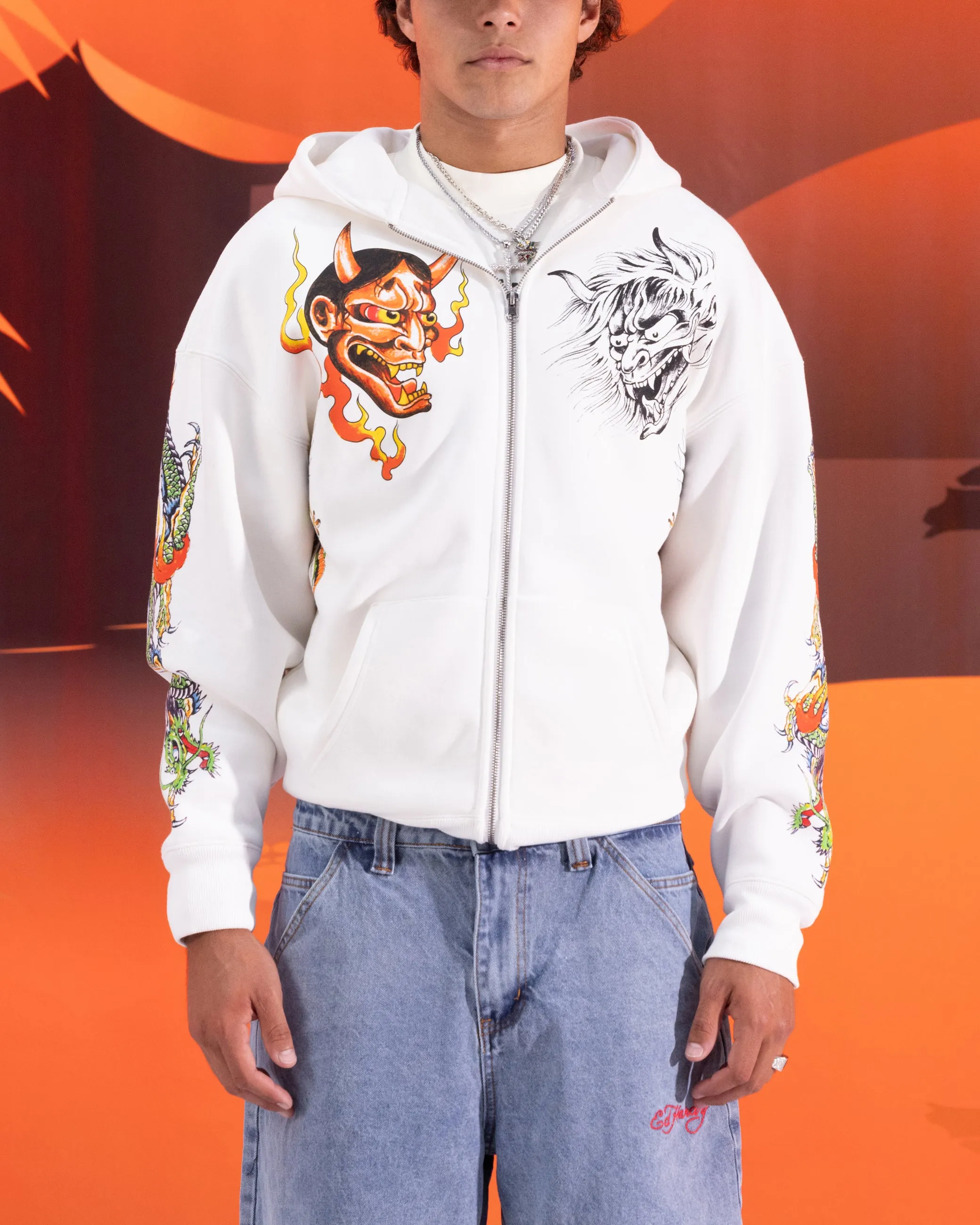 Viral Item Ed Hardy Floral Zip Hoodie Off White