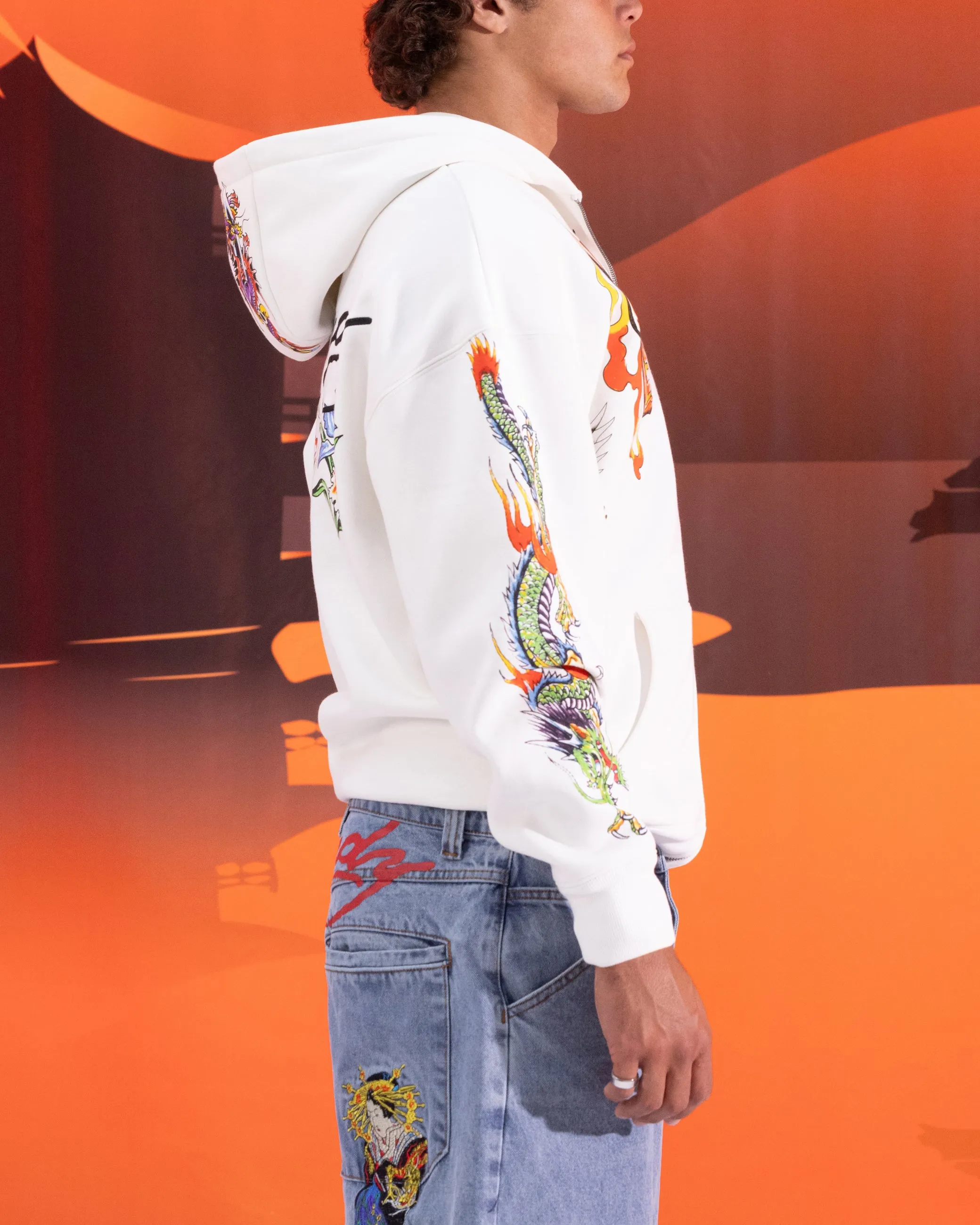 youth choice Versatile Layering Piece Ed Hardy Floral Zip Hoodie Off White