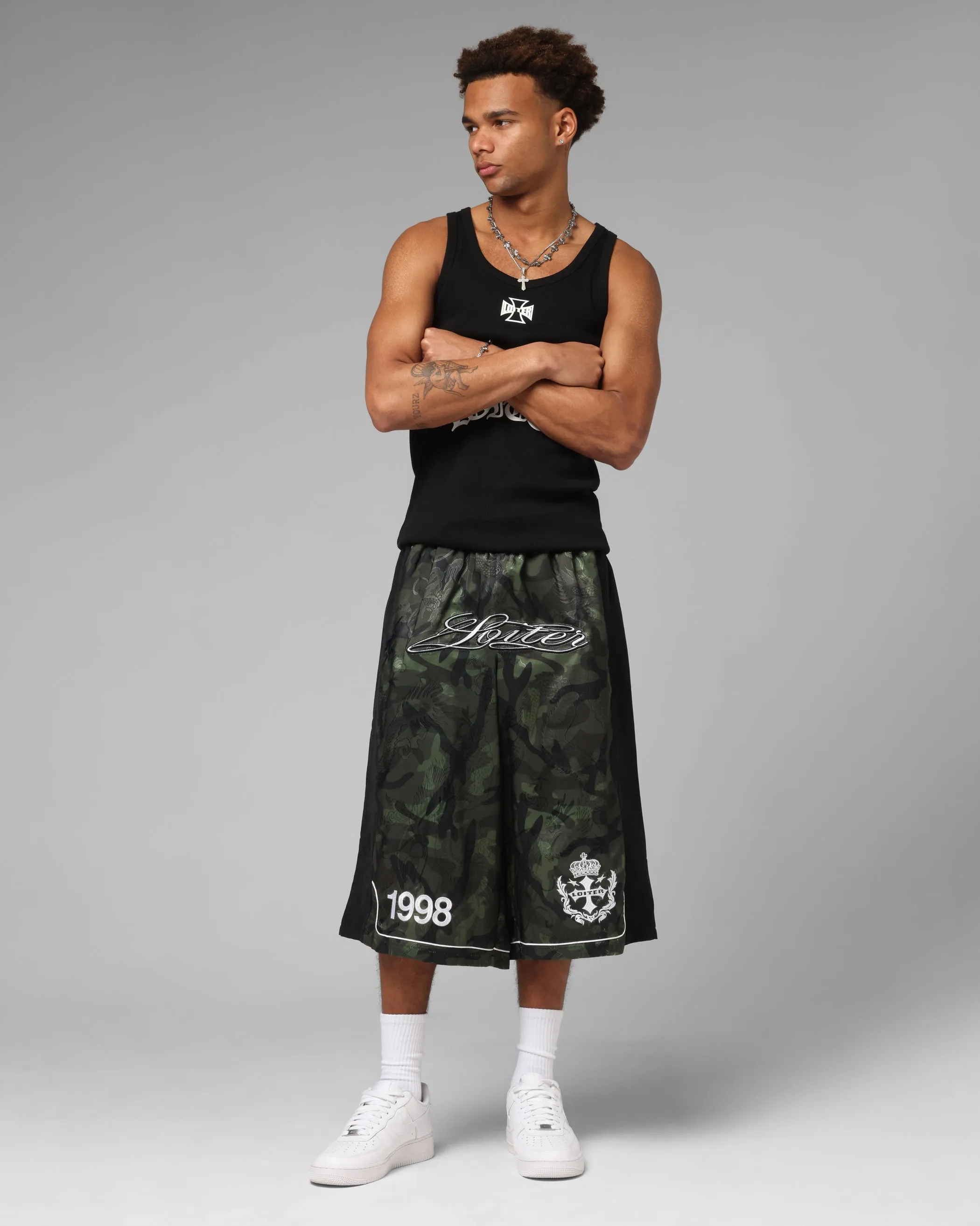 Loiter Fight Club 3 Quarter Shorts Woodland Camo Colorfast Treatment Chilly Weather