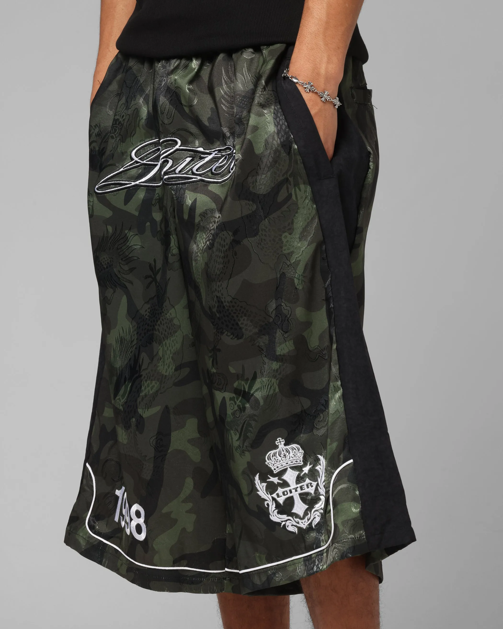 Loiter Fight Club 3 Quarter Shorts Woodland Camo Moisture Management Lining