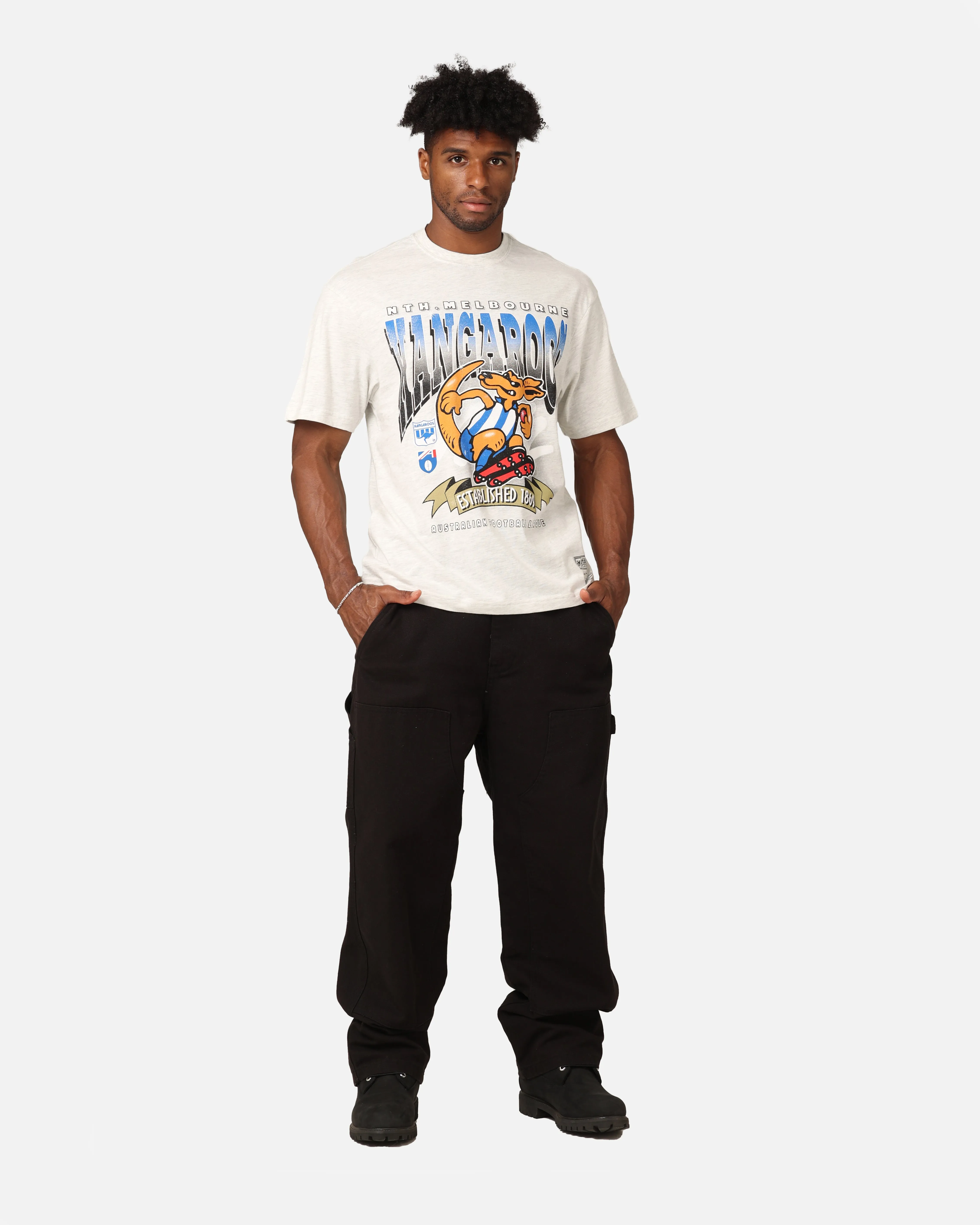Mitchell & Ness North Melbourne Kangaroos Character T-Shirt Silver Marle Low Impact Manufacturing Casual Comfort Layer