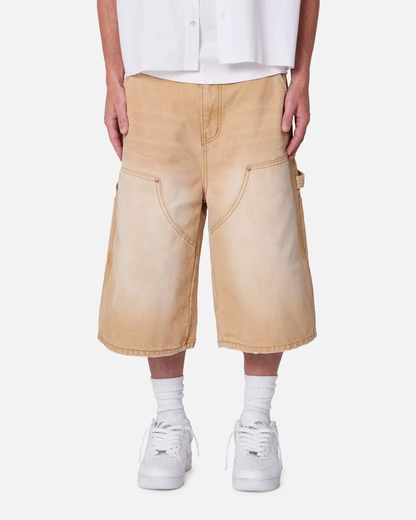 MNML Ultra Baggy Carpenter Shorts Washed Tan Easy Layer Fit Active Lifestyle
