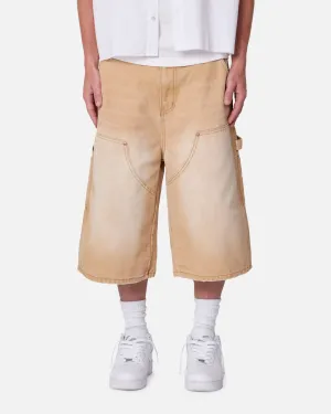 MNML Ultra Baggy Carpenter Shorts Washed Tan Easy Layer Fit Active Lifestyle