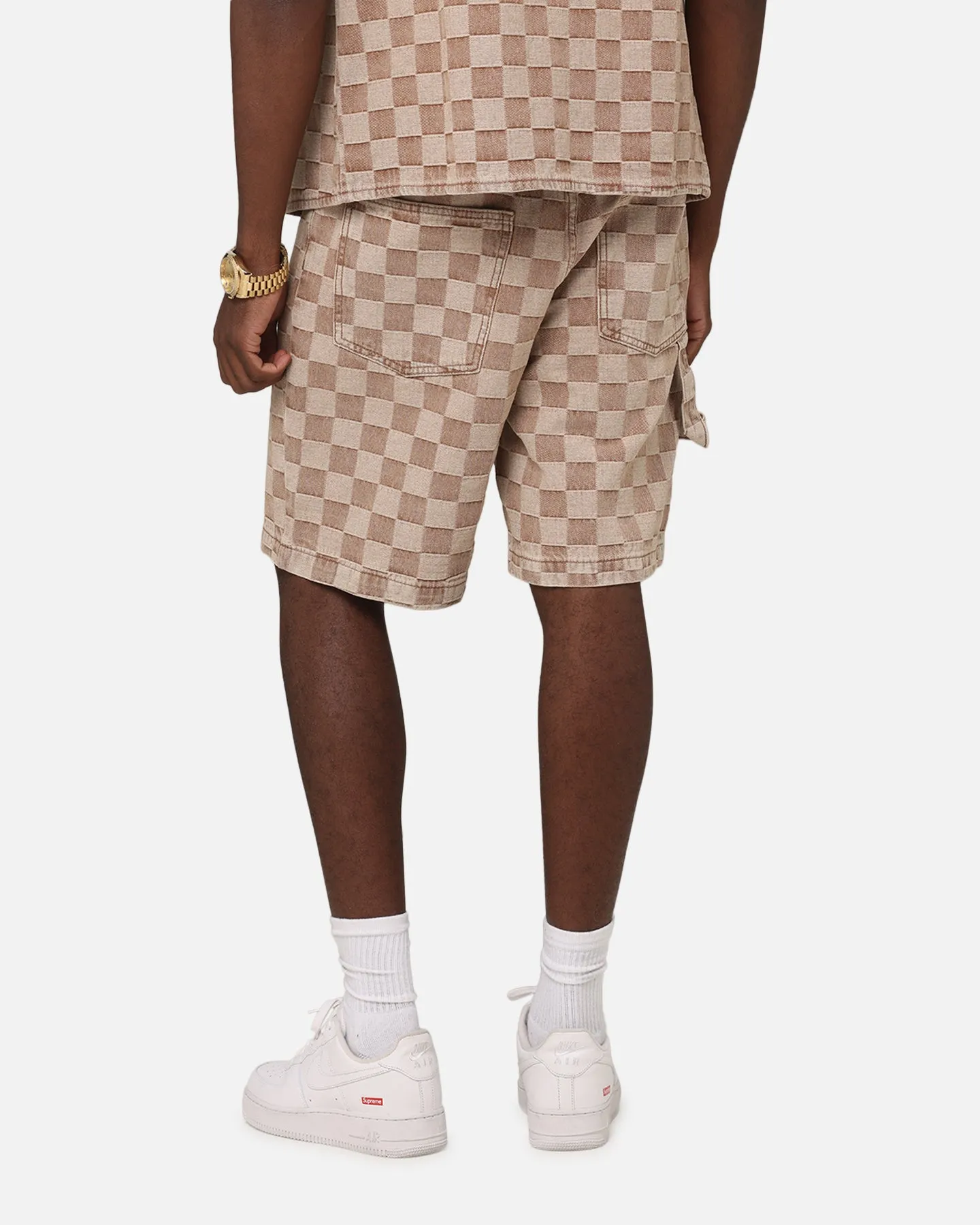 high waisted Solid shade XXIII Checker Board Jort Tan
