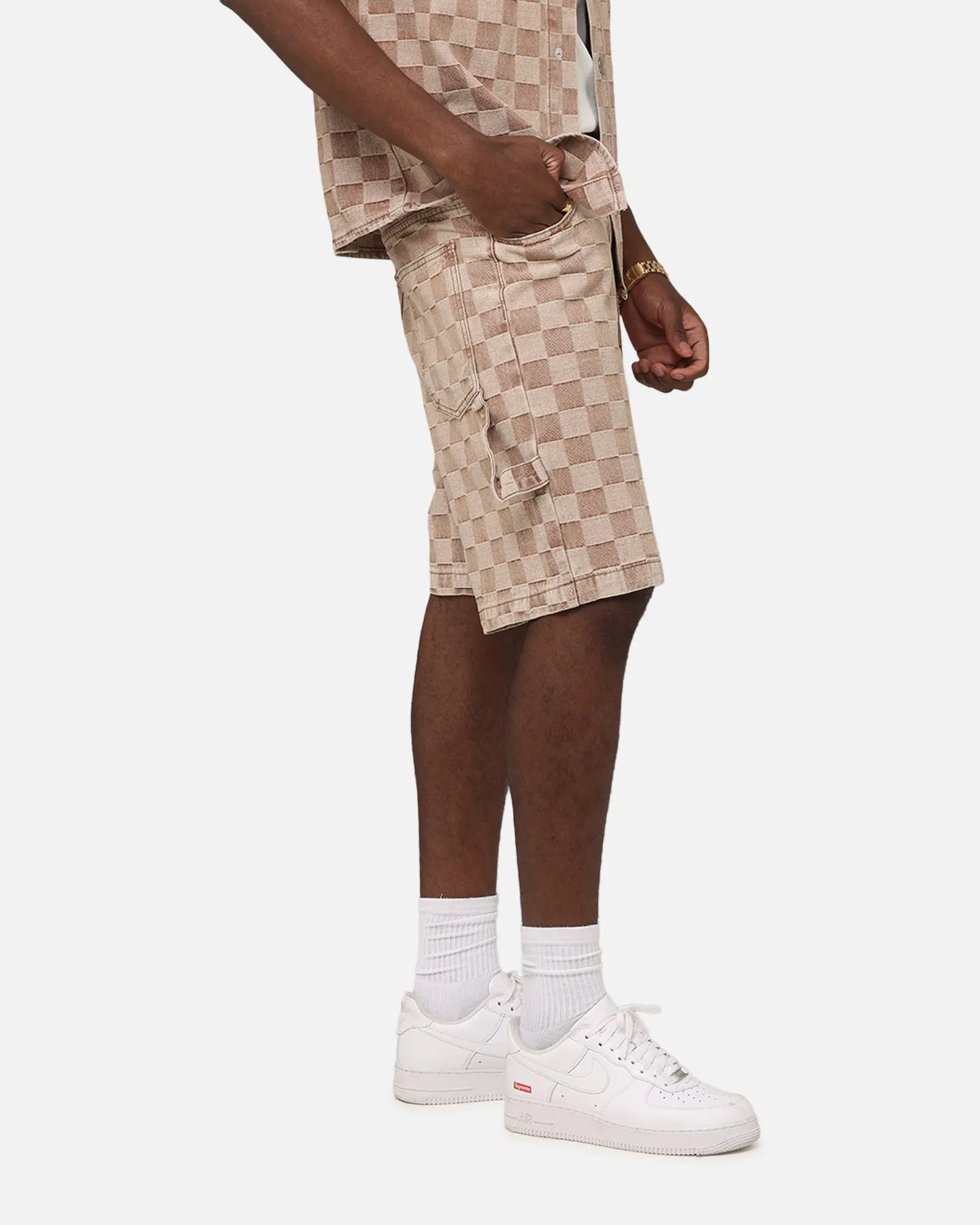 Plaid detail MultiPocket XXIII Checker Board Jort Tan