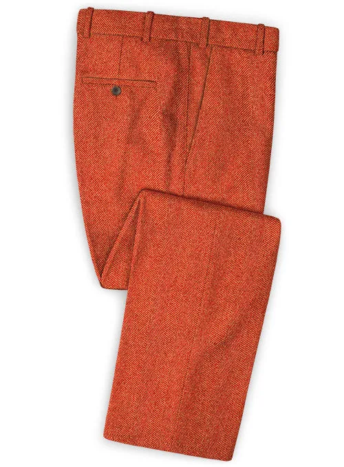 Business Casual Comfort Polished Finish Italian Wide Herringbone Fire Tweed Pants