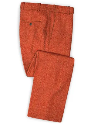 Business Casual Comfort Polished Finish Italian Wide Herringbone Fire Tweed Pants