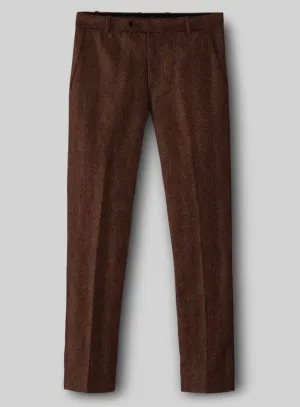 Relaxed Style Sleek Tailored Italian Wide Herringbone Rust Tweed Pants