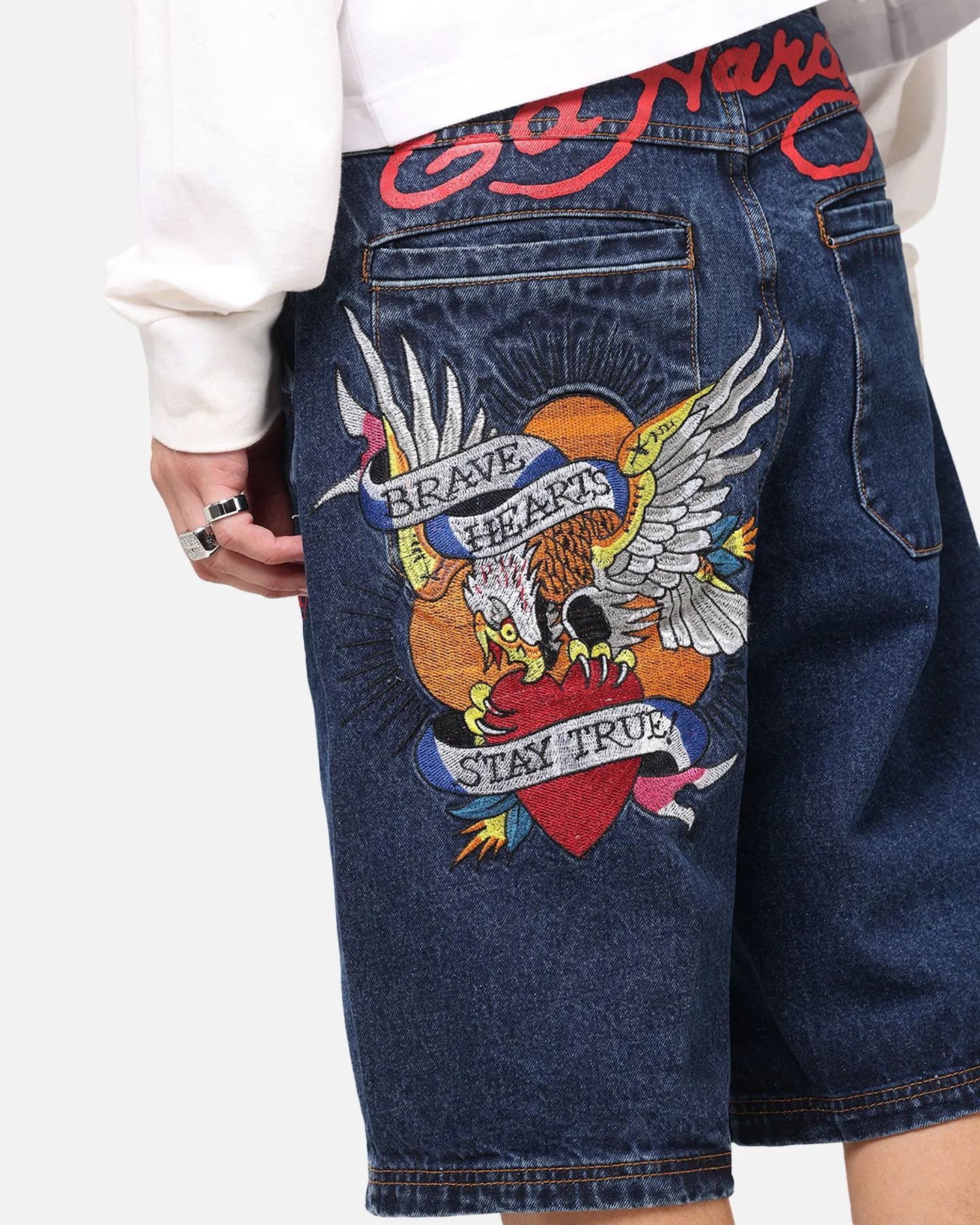 Ed Hardy Brave Hearts Jorts Indigo Relaxed Wear Anti Pilling Finish