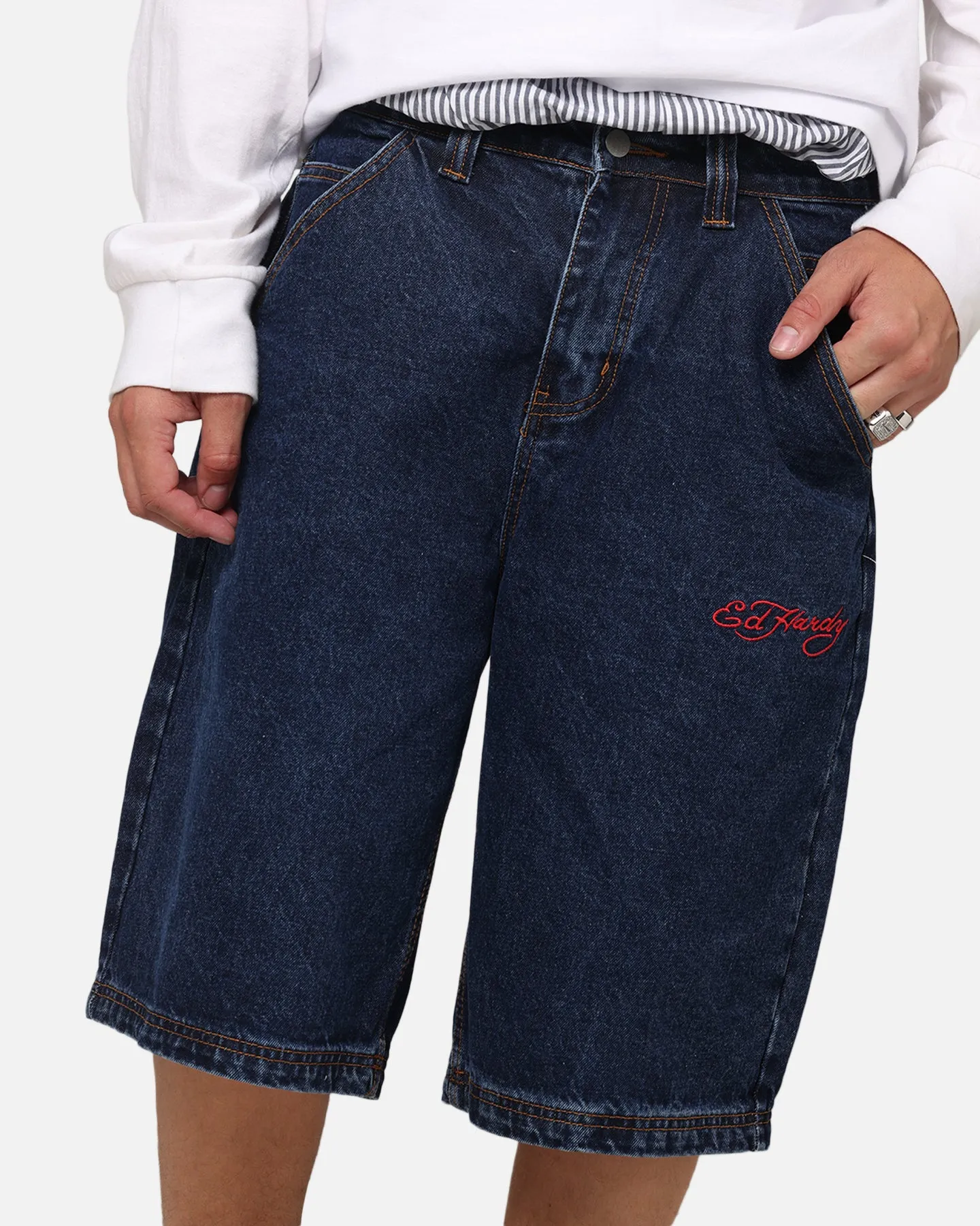 Ed Hardy Brave Hearts Jorts Indigo NonBindingWaistline