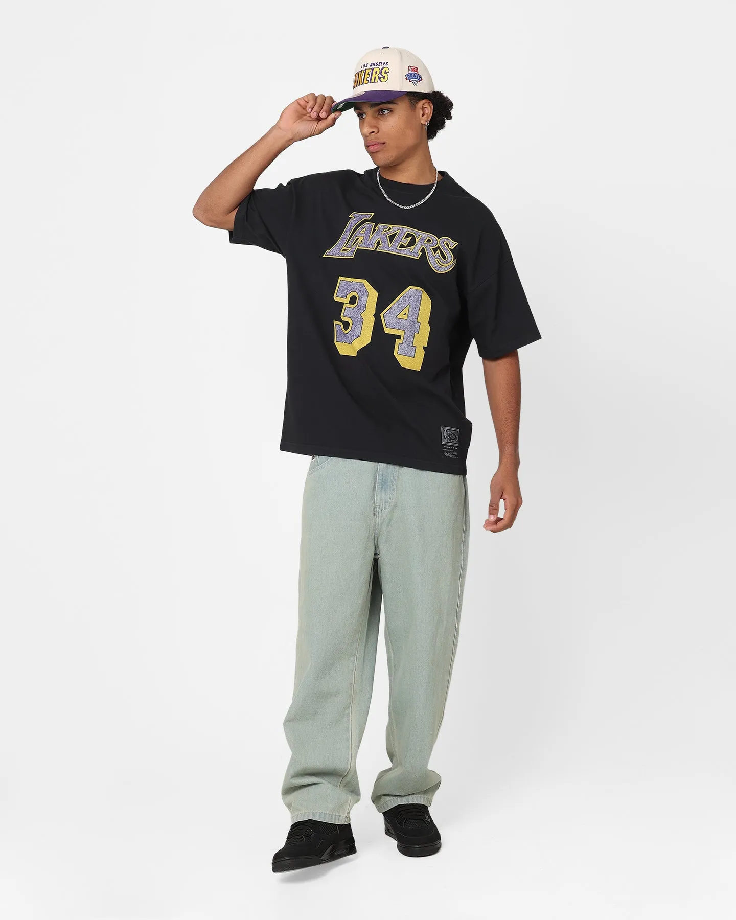 Mitchell & Ness Los Angeles Lakers Shaquille O'Neal N&N Oversized T-Shirt Faded Black Taped Neckline