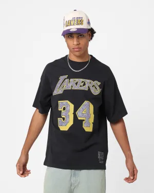 Mitchell & Ness Los Angeles Lakers Shaquille O'Neal N&N Oversized T-Shirt Faded Black Lightweight Layer Practical Comfort