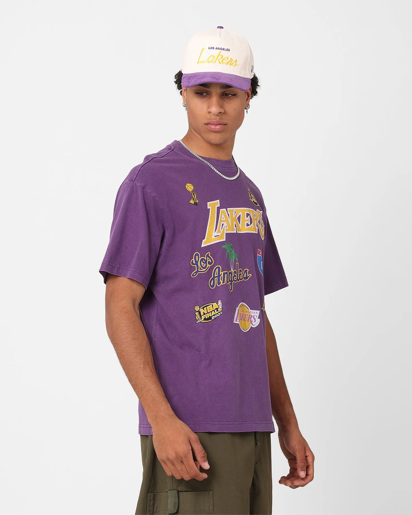 Classic Wearable Mitchell & Ness Los Angeles Lakers Highway Logo T-Shirt Lakers Purple