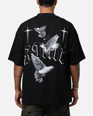 Saint Morta Freedom Mock T-Shirt Black Trendy Ribbed Collar Design