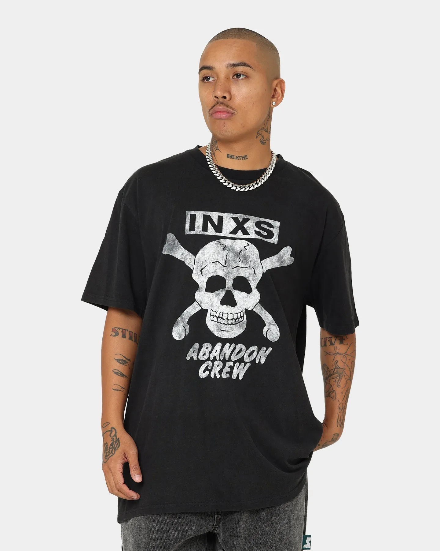 INXS Abandon Crewneck T-Shirt Washed Black Comfortable Style Outdoor Essentials